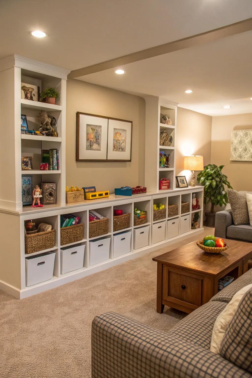 Hideaway cubbies for seamless toy storage.
