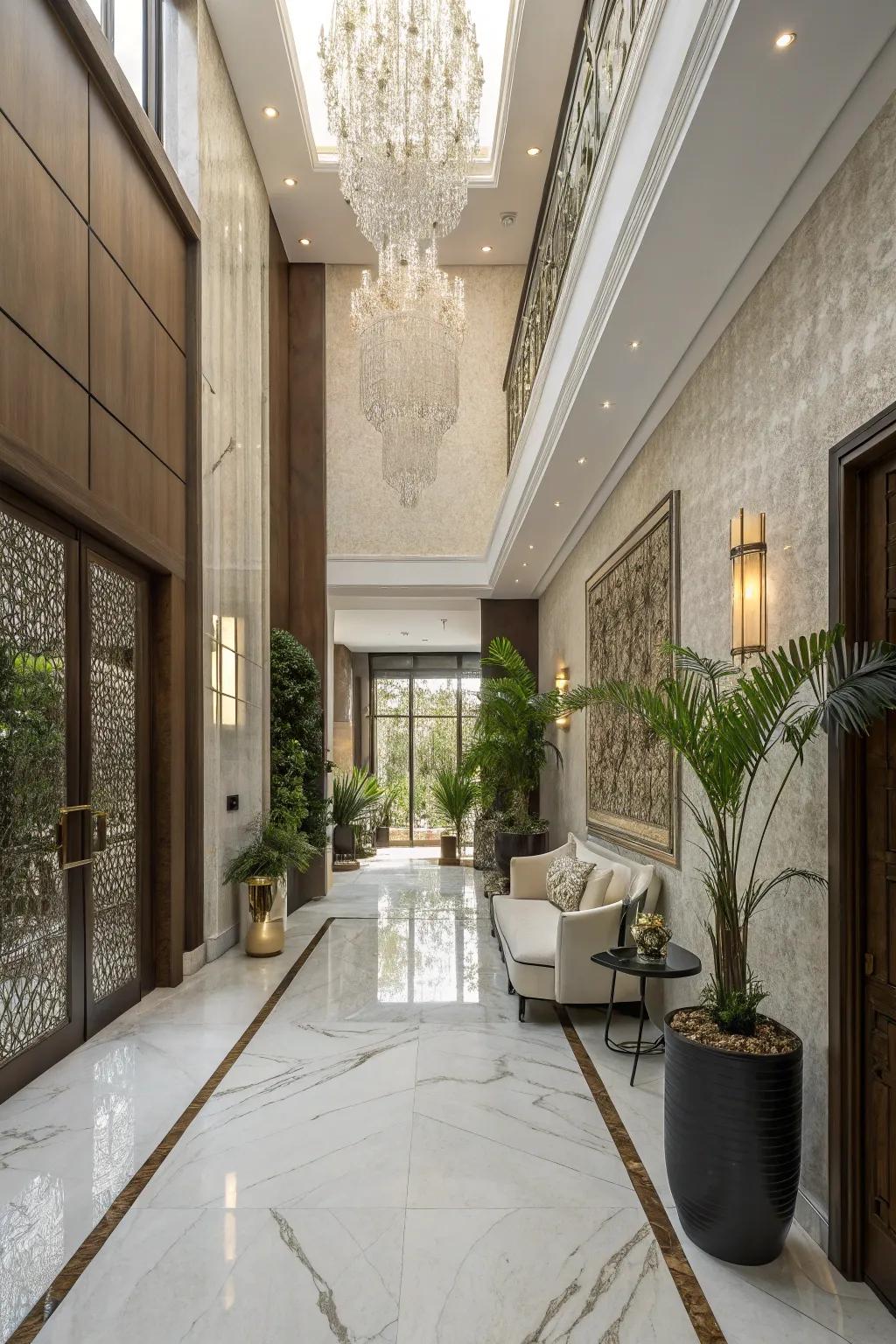 Textural contrasts adding depth to an atrium space.
