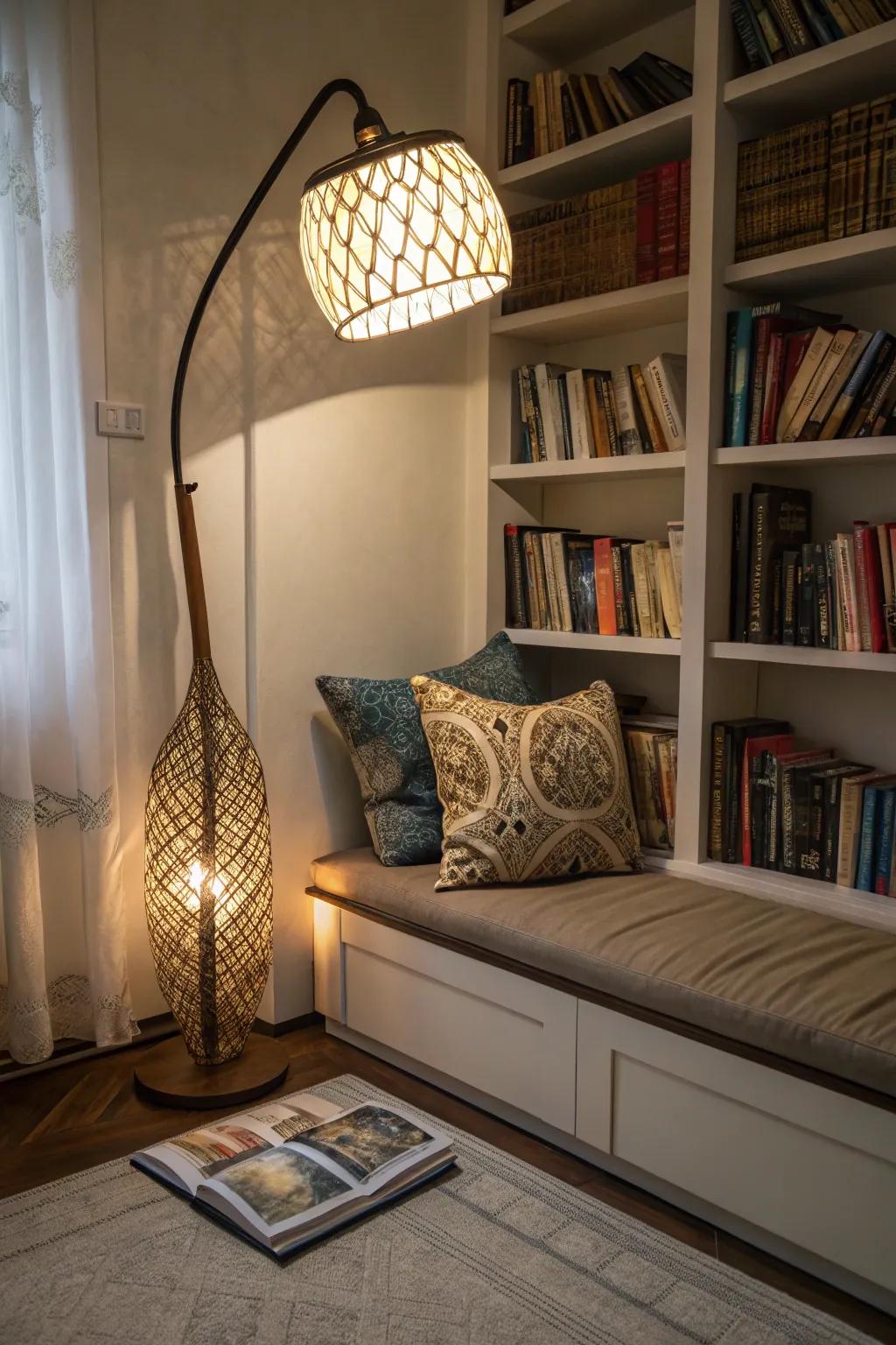 Artistic floor lamps add to the style of a room.
