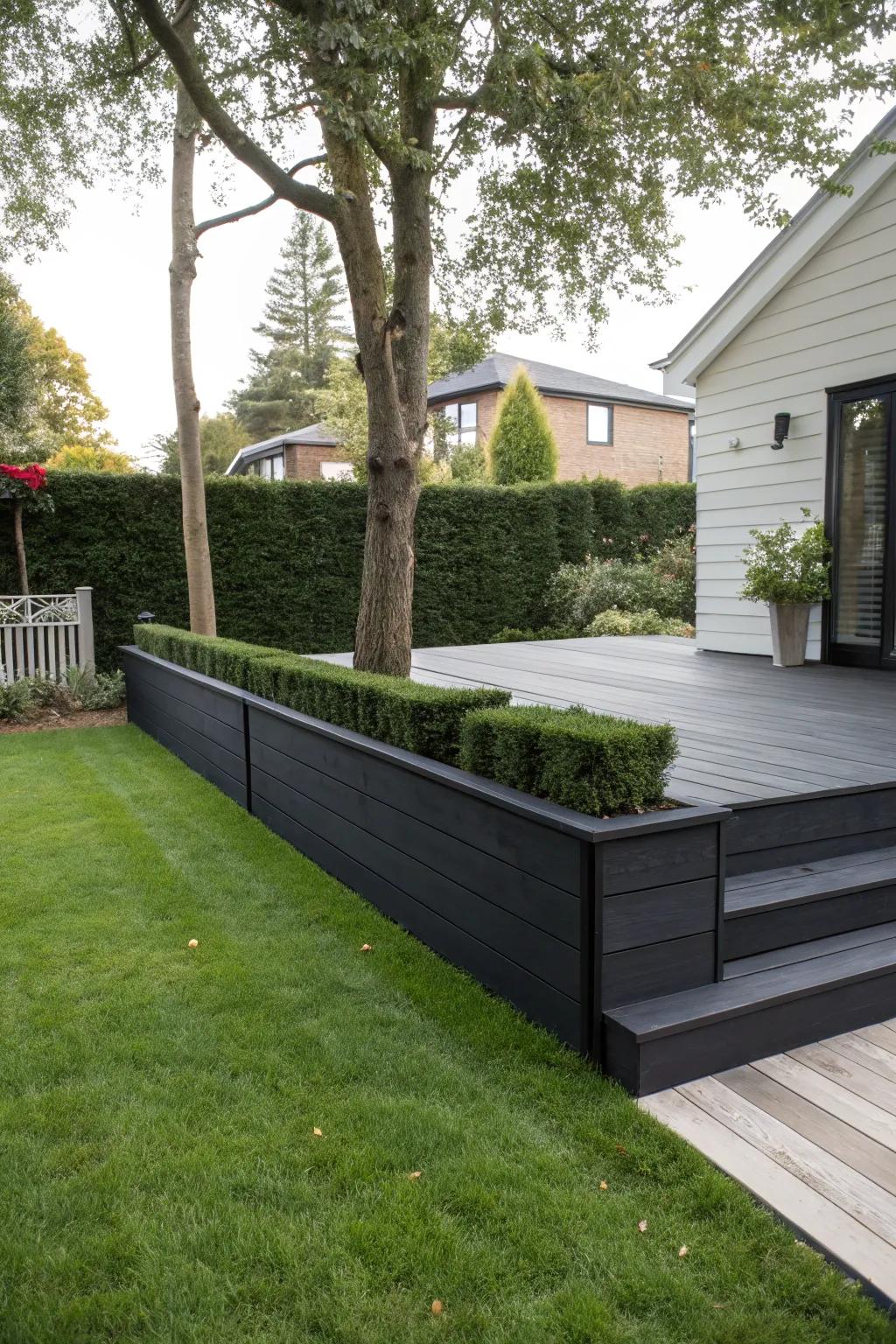 Striking black skirting offers a striking modern contrast.