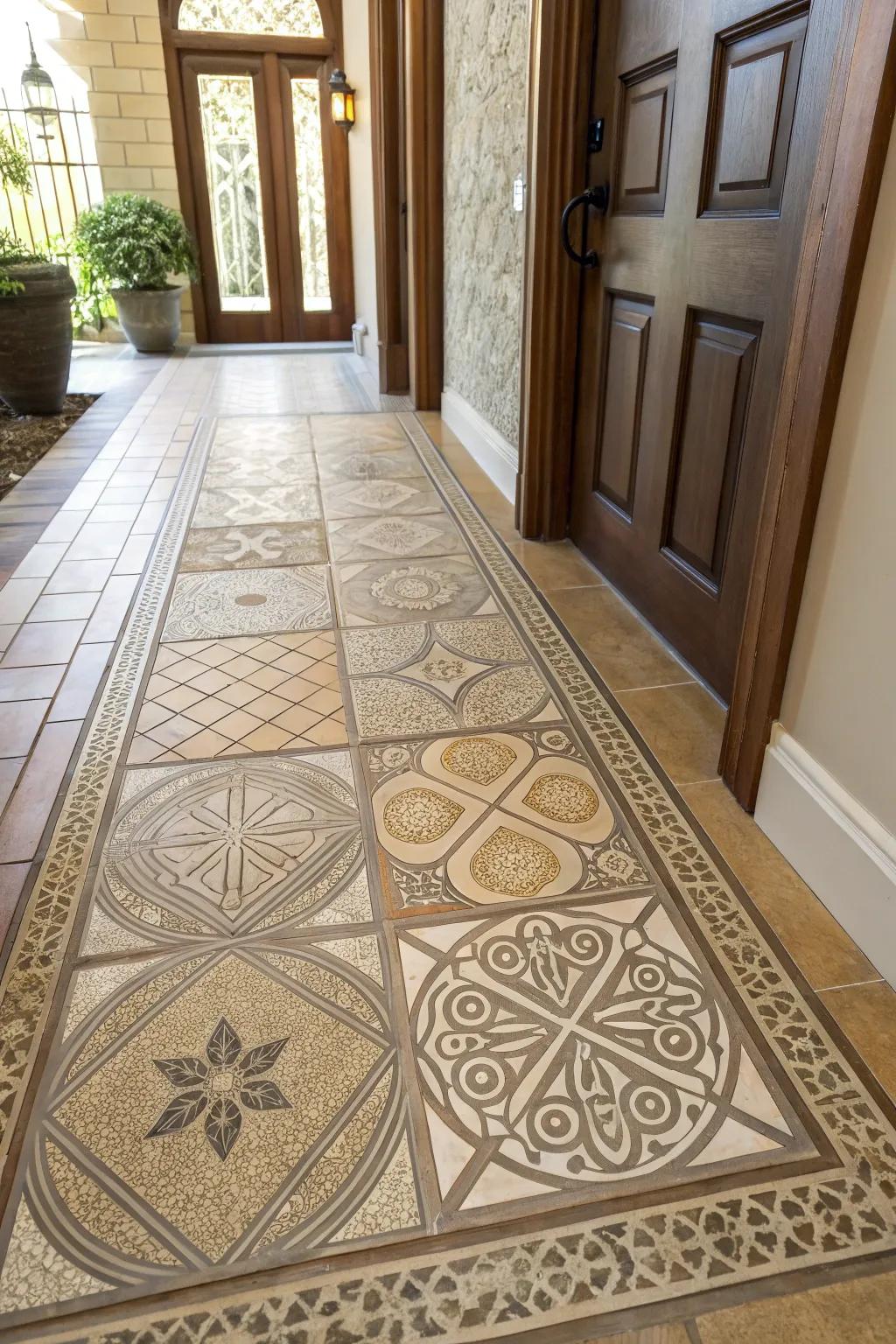 Textured tiles introducing visual interest and durability.