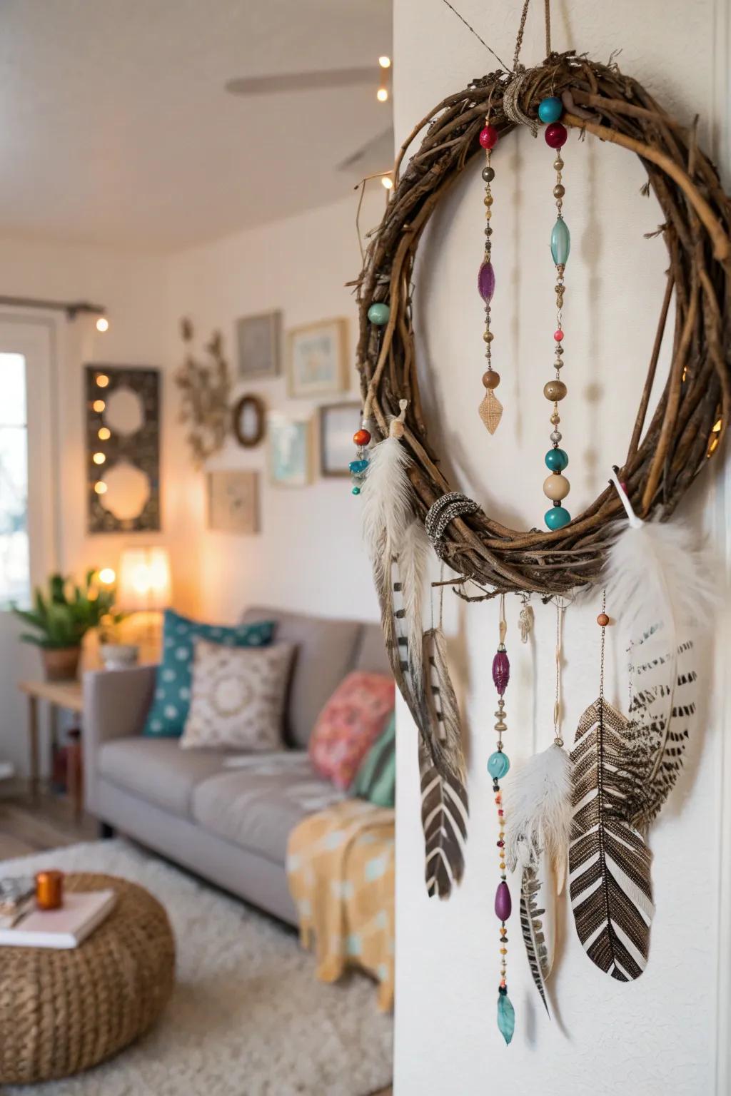 A boho-inspired wreath that radiates a free-spirited essence.