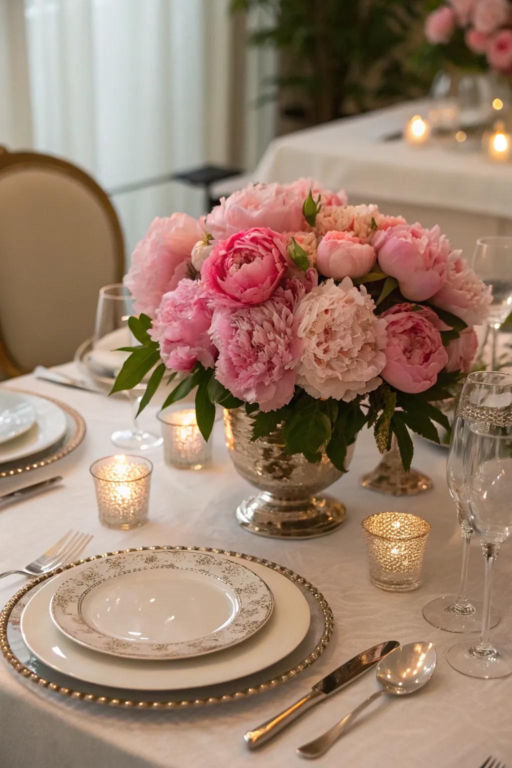 Peonies setting up a gorgeous centerpiece.