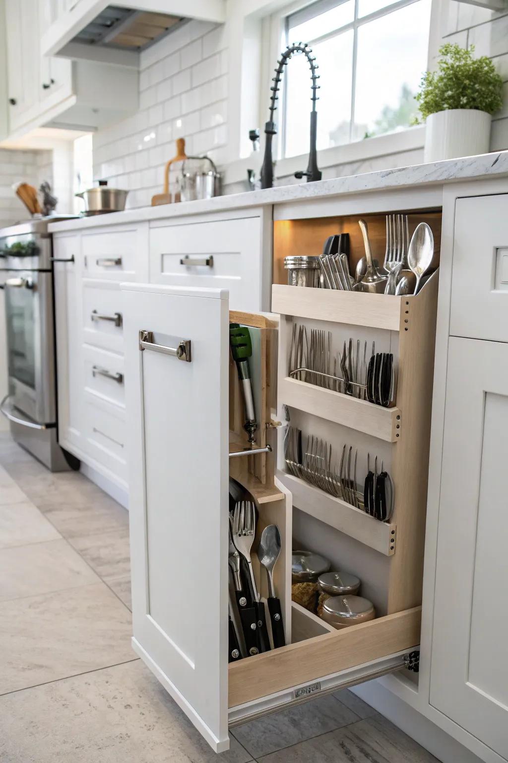 Cabinet laterals provide additional storage possibilities.
