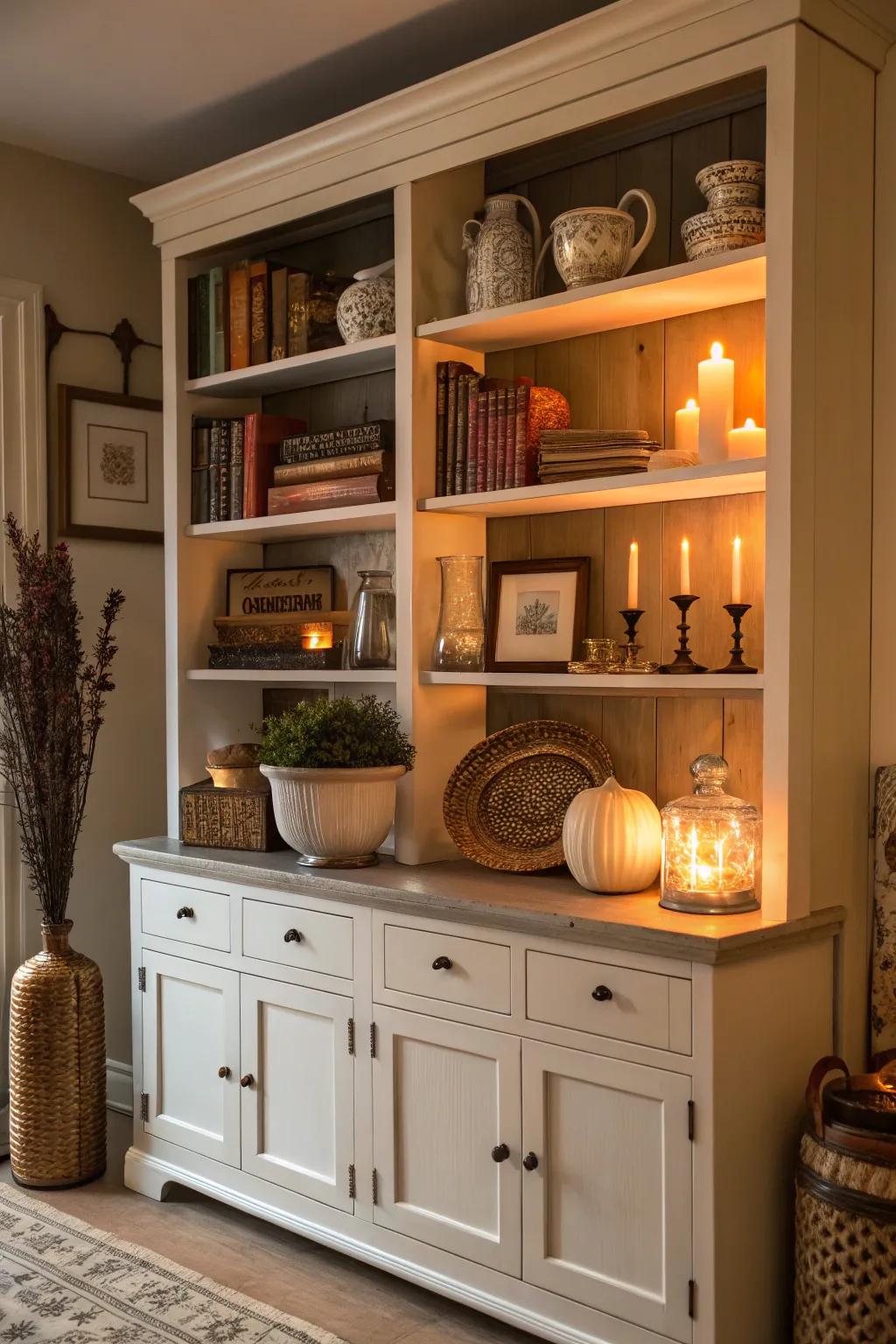 Functional items beautifully displayed on this cabinet.