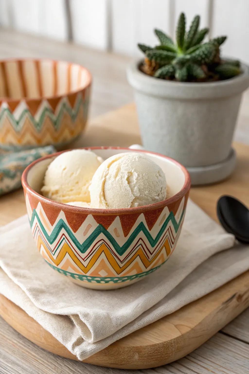 Introduce a surge of energy to your table using this vibrant angular frozen dessert container&mdash;where minimalism encounters a dash of boho charm.