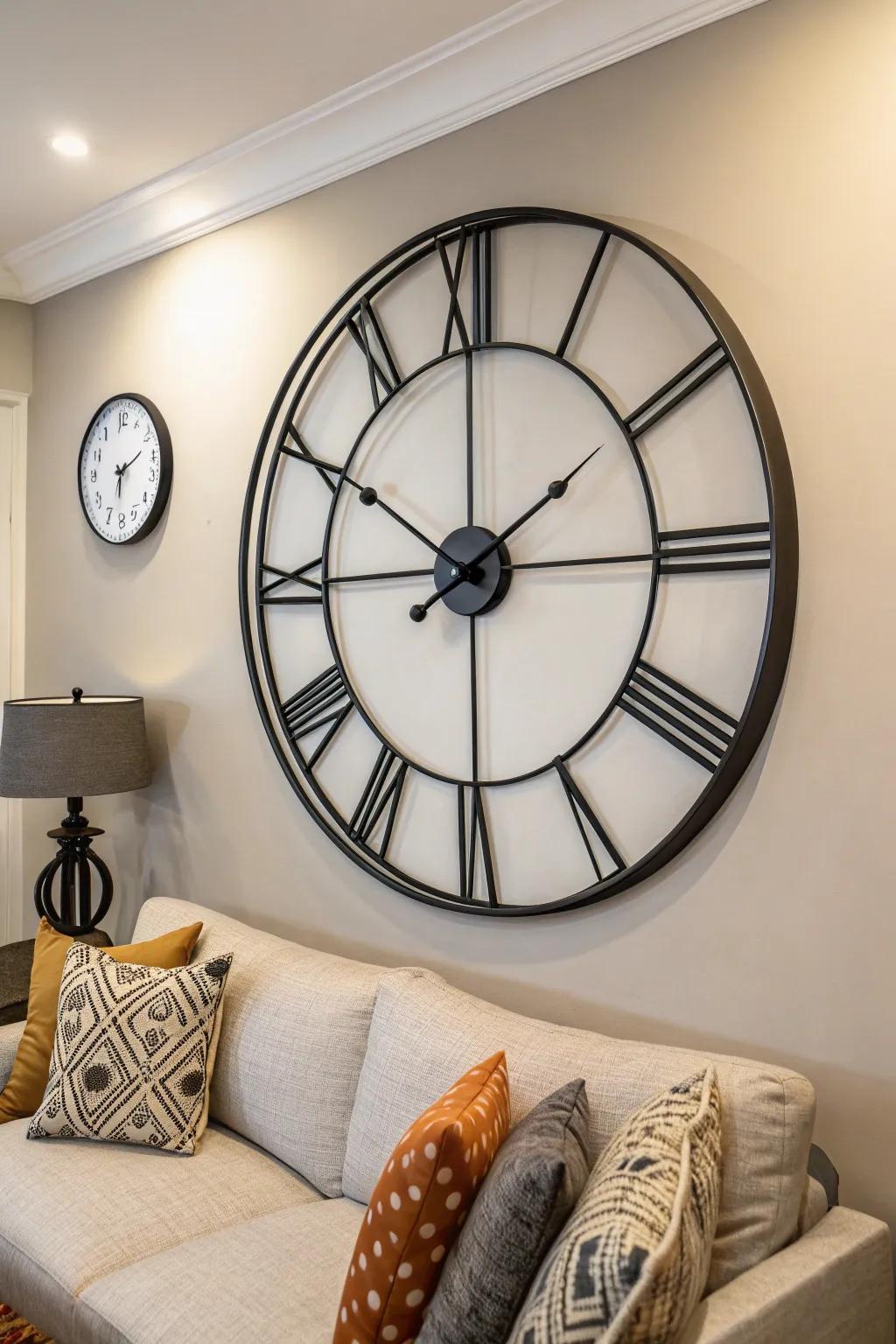 A wall clock adds charm and functionality.