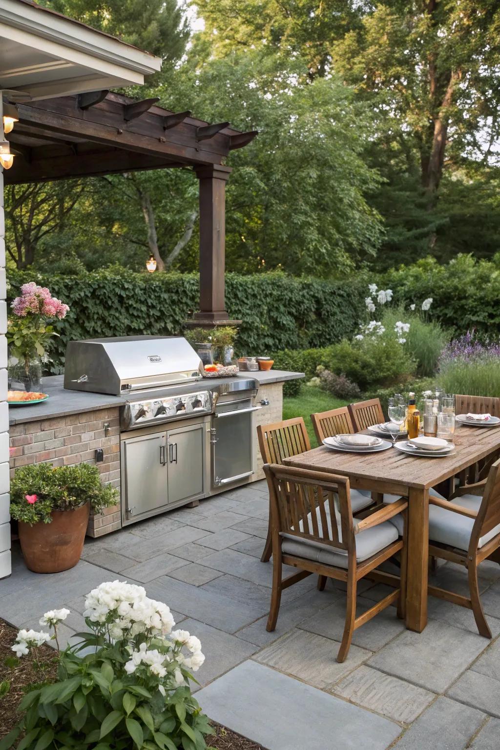 An outdoor kitchen makes dining al fresco a joy.