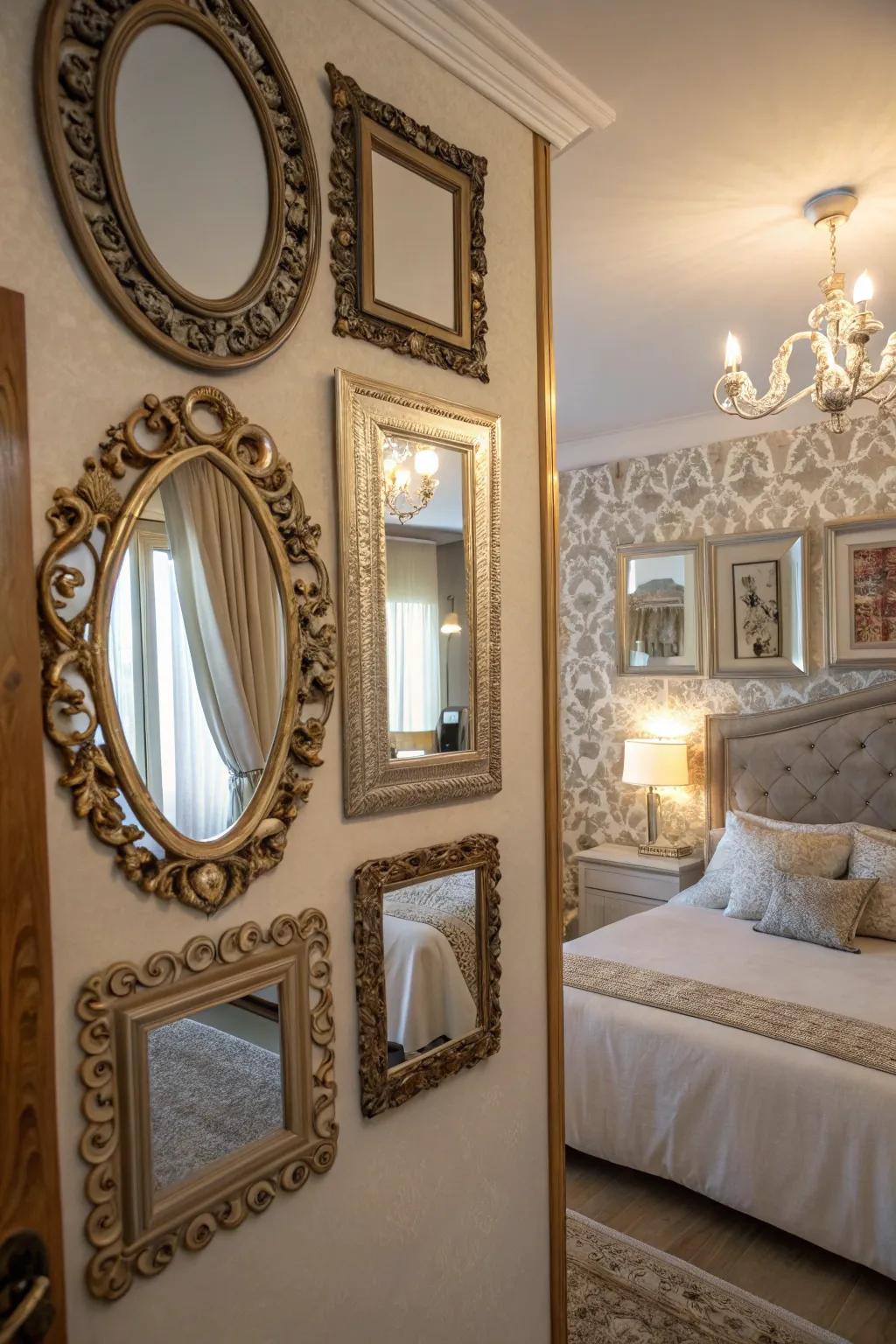 Ornamental mirrors enhance space and elegance.