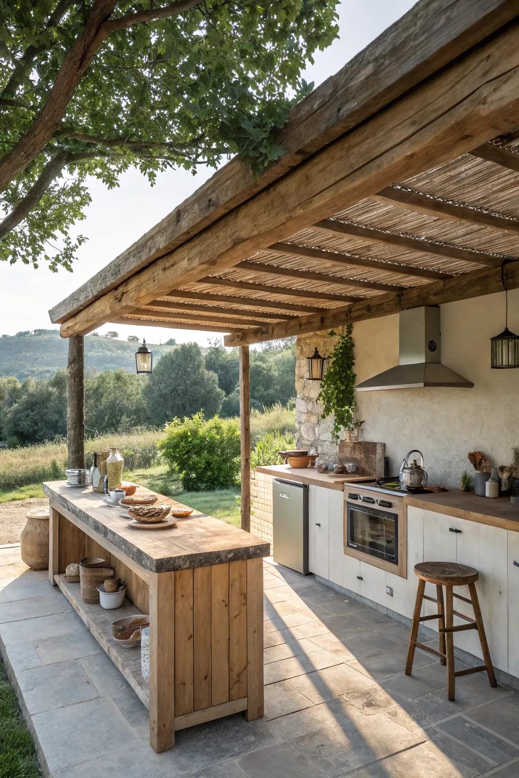 A charming rustic awning that complements any backyard.