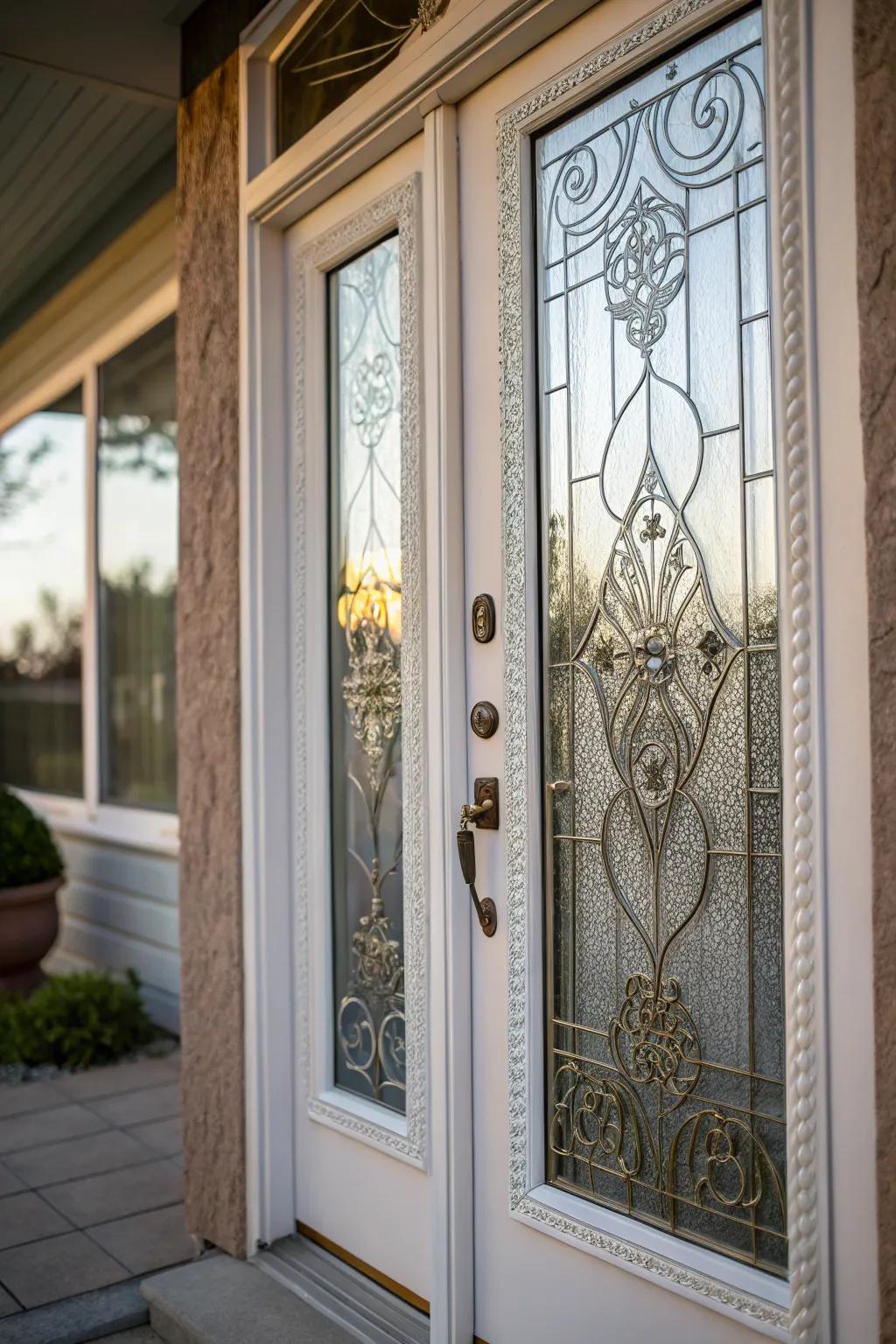 Patterned glass adds privacy and elegance to this door.