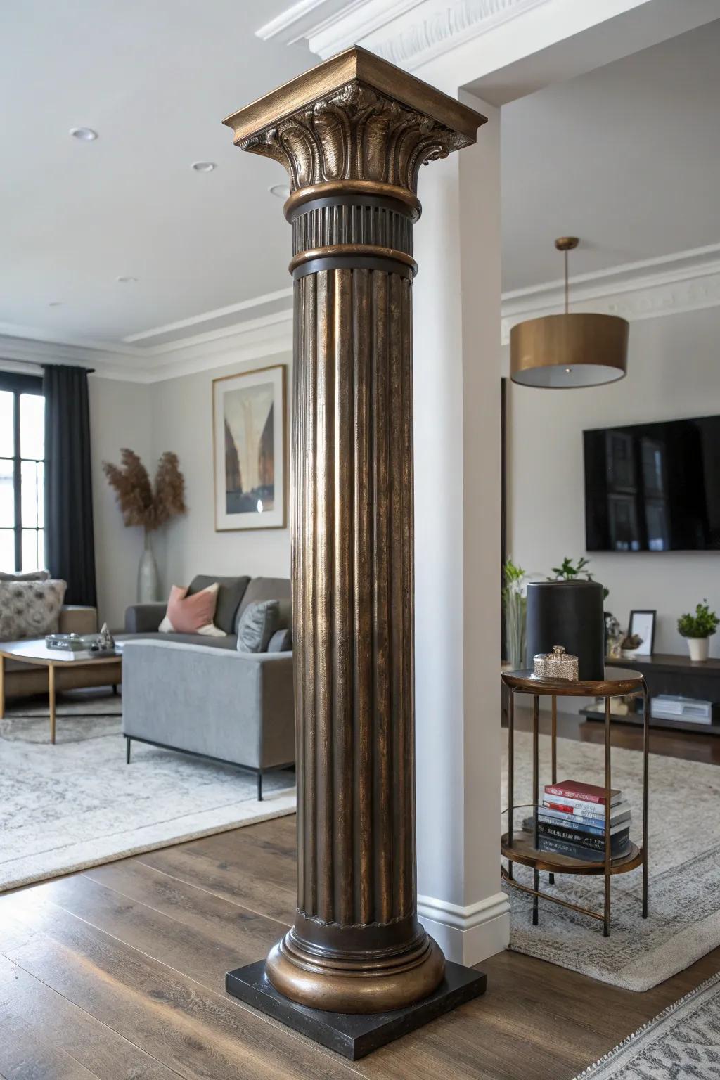 Shining highlights add glam to columns.