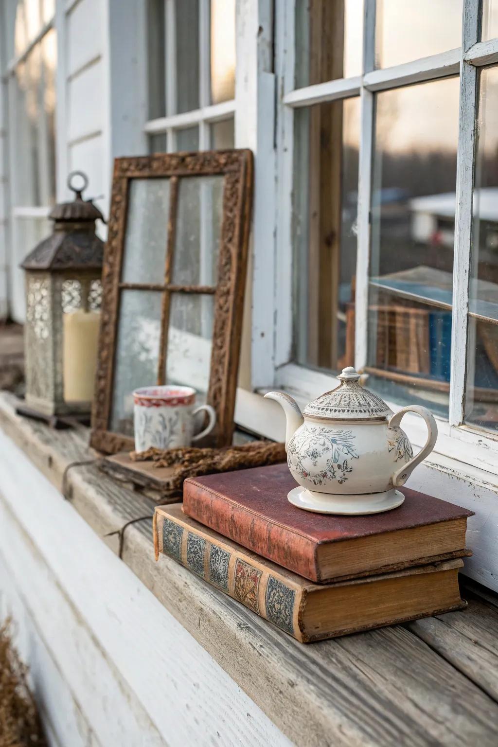 Rustic components usher warmth and charm into your sill.