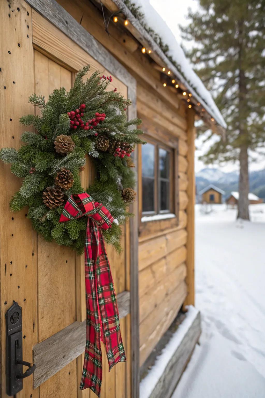 Tartan bands impart a comfortable lodge sensation to your seasonal garland.