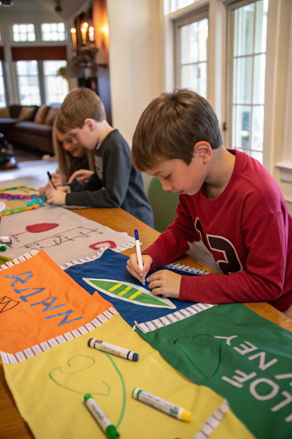 DIY football flags adding a personal touch to the décor.