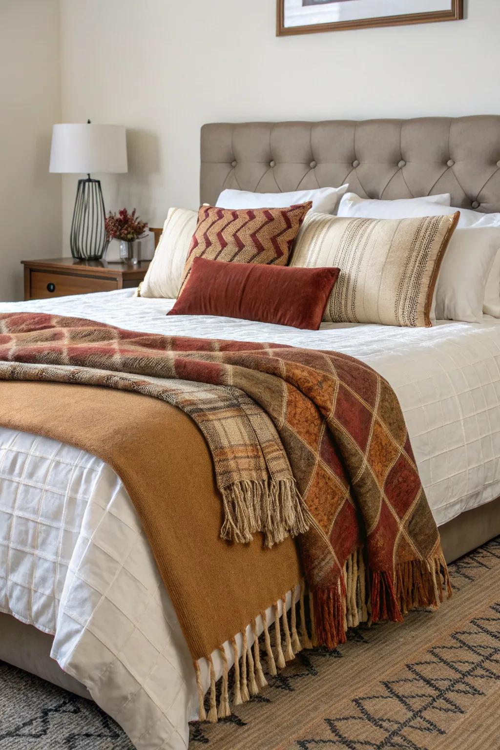 Periodic bedding changes bring a fresh look to this king-sized bed.