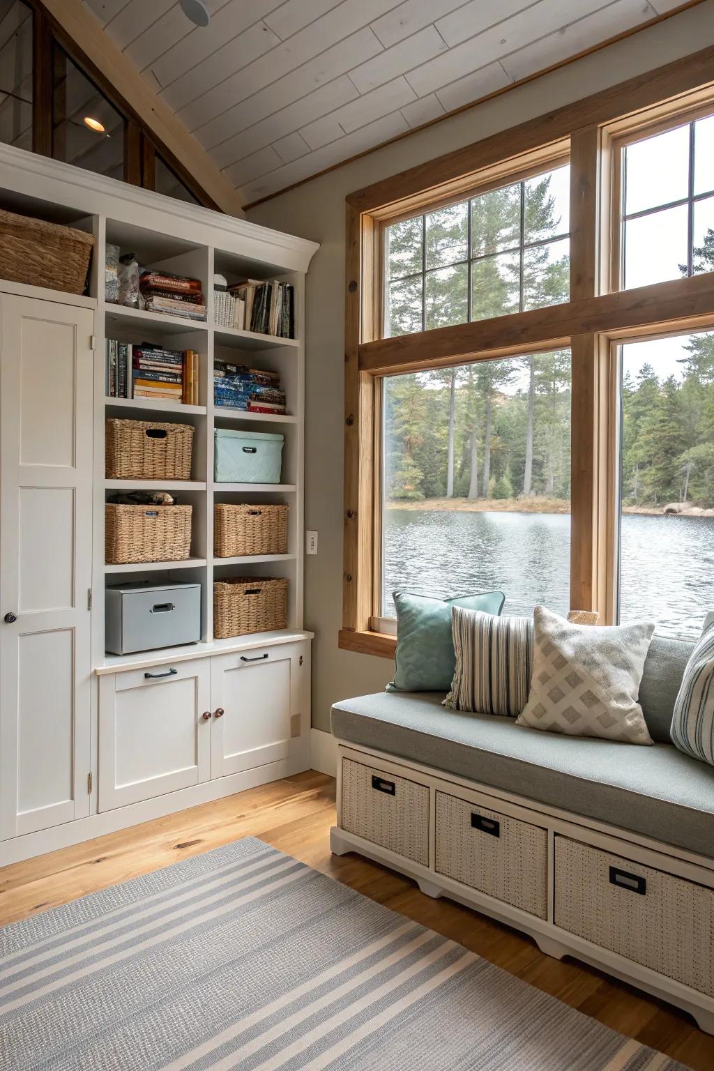 Smart storage solutions maintain a tidy and organized space.