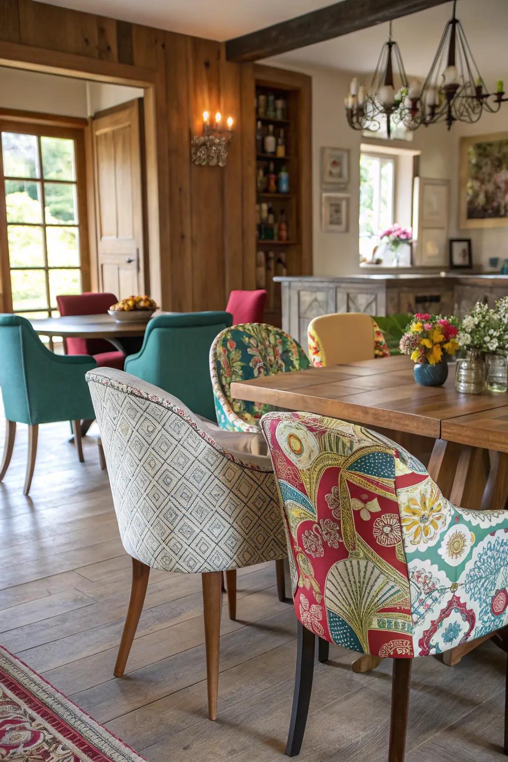 An eclectic mix of chairs adds personality and charm.