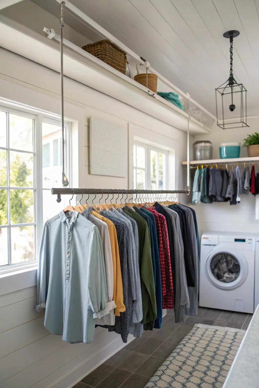 Create a seamless style with floating drying rods.