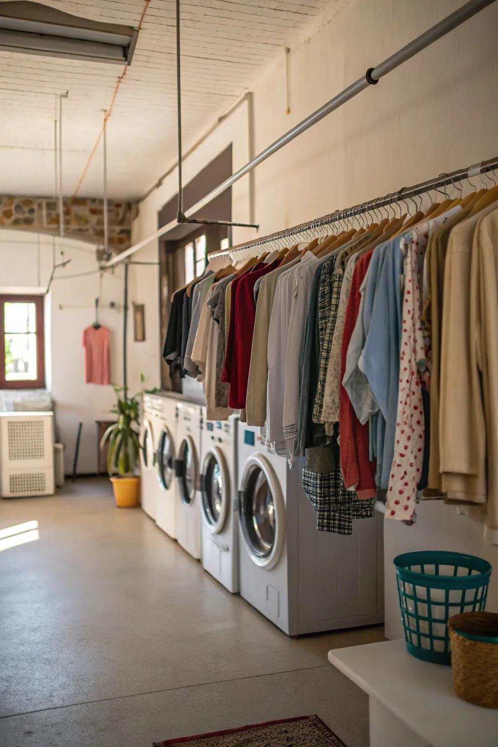 Hanging racks dry your clothes well without using floor space.