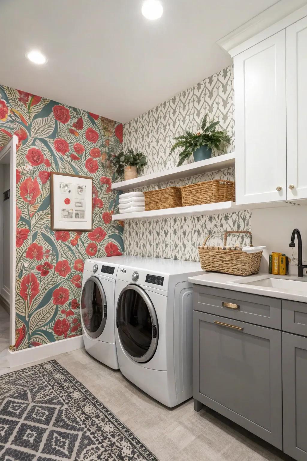Feature walls add focus and intrigue to your laundry space.