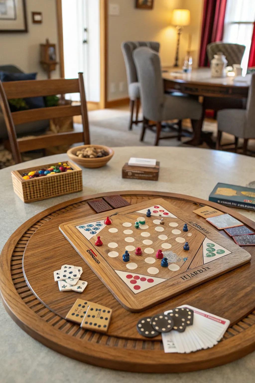 A game night must-have with a rotating tray as the centerpiece.