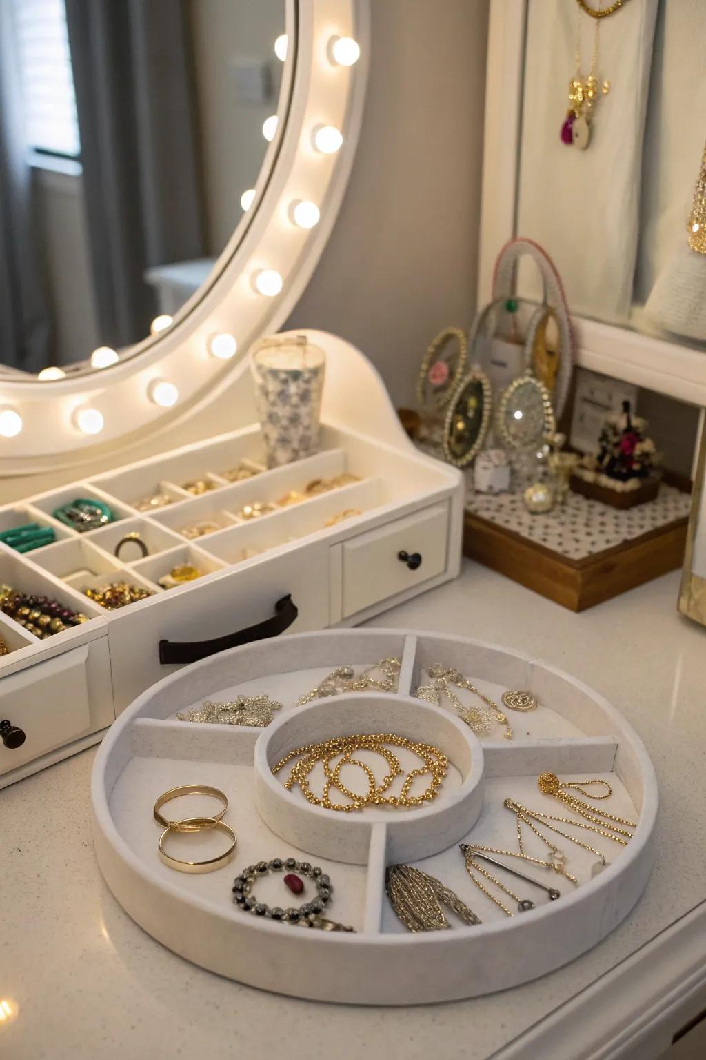 Display and access jewelry easily with a spinning organizer.
