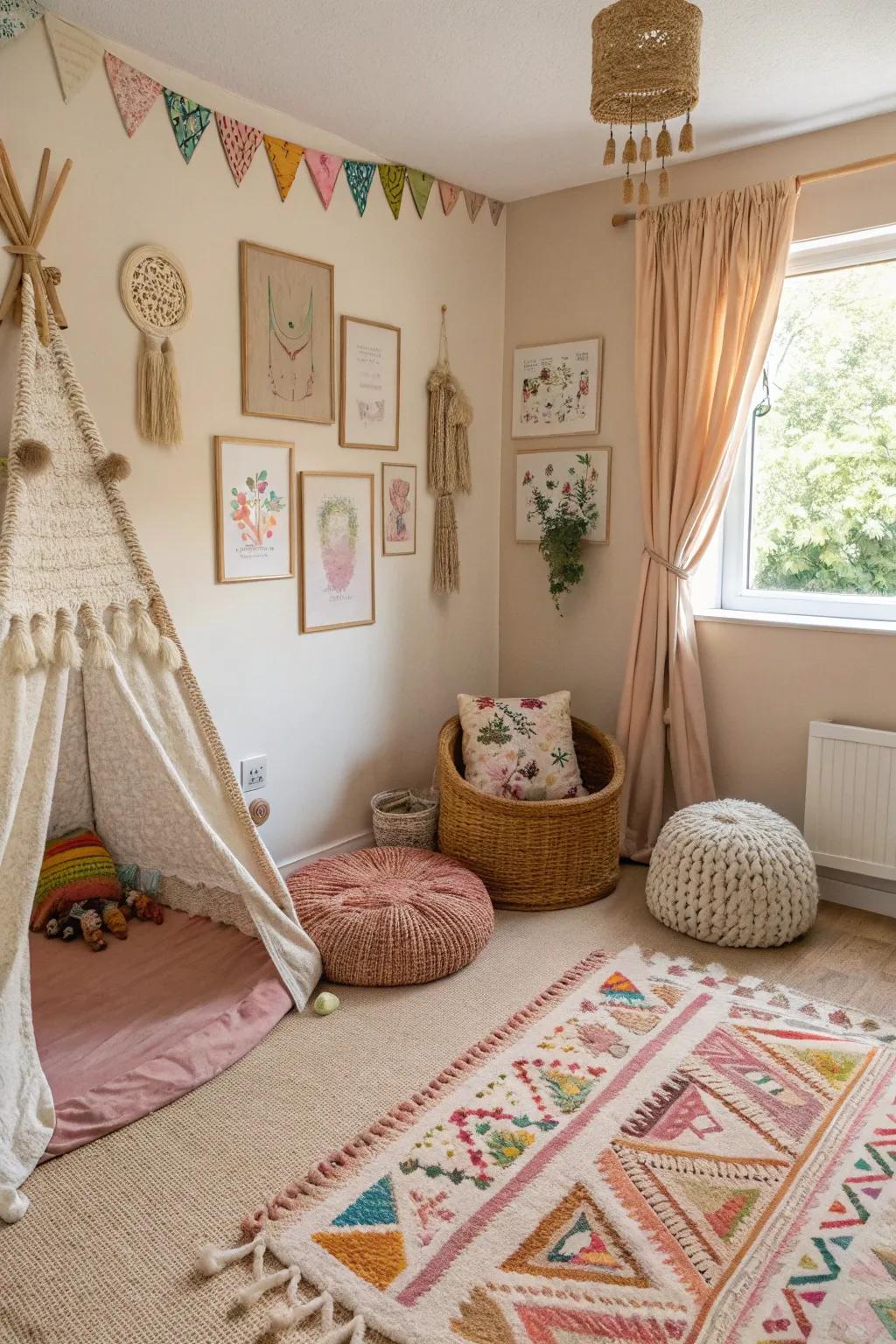 A free spirit chic room that gives off being you and comfort.