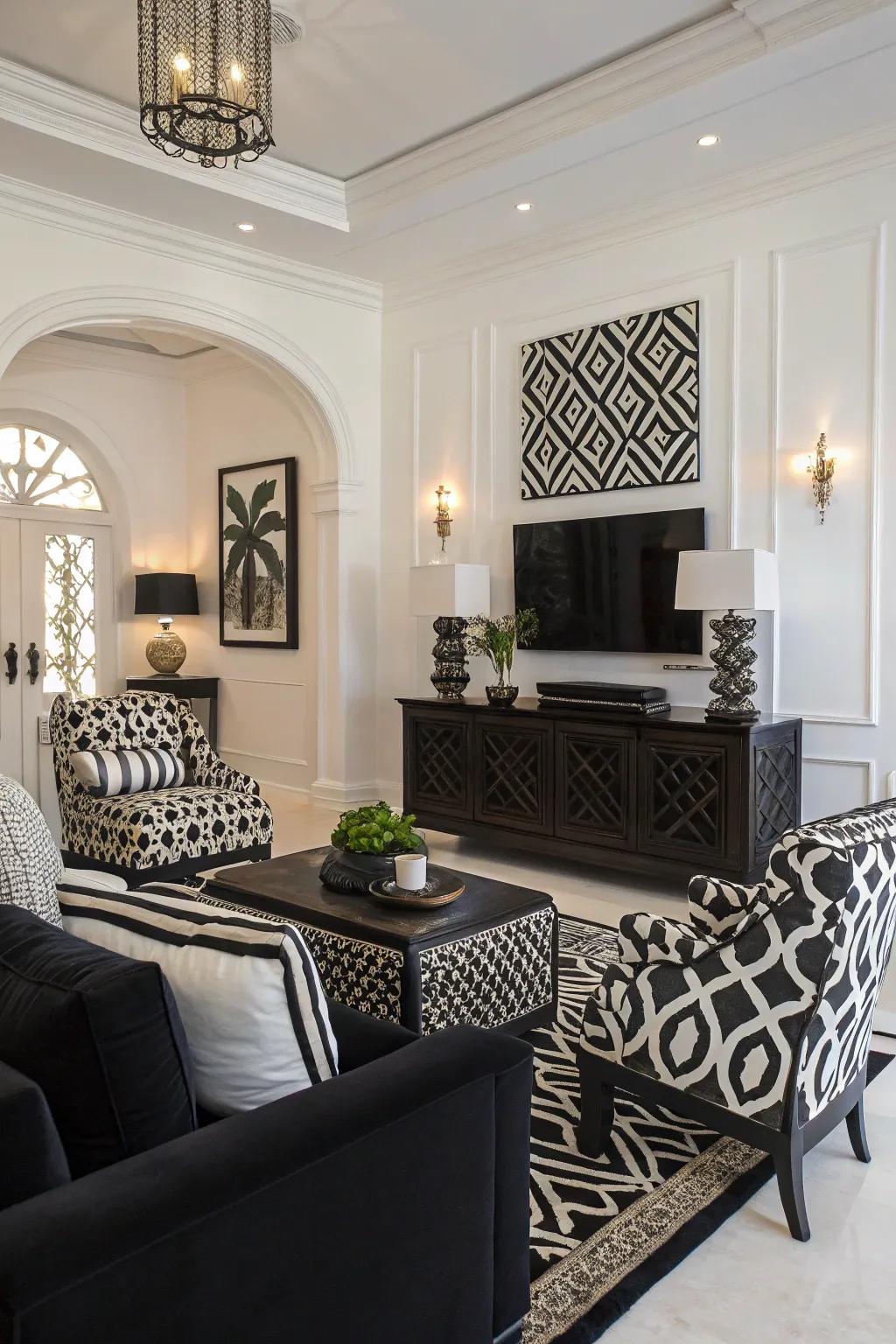 Sharp-contrast blends add energy and drama to any living room.