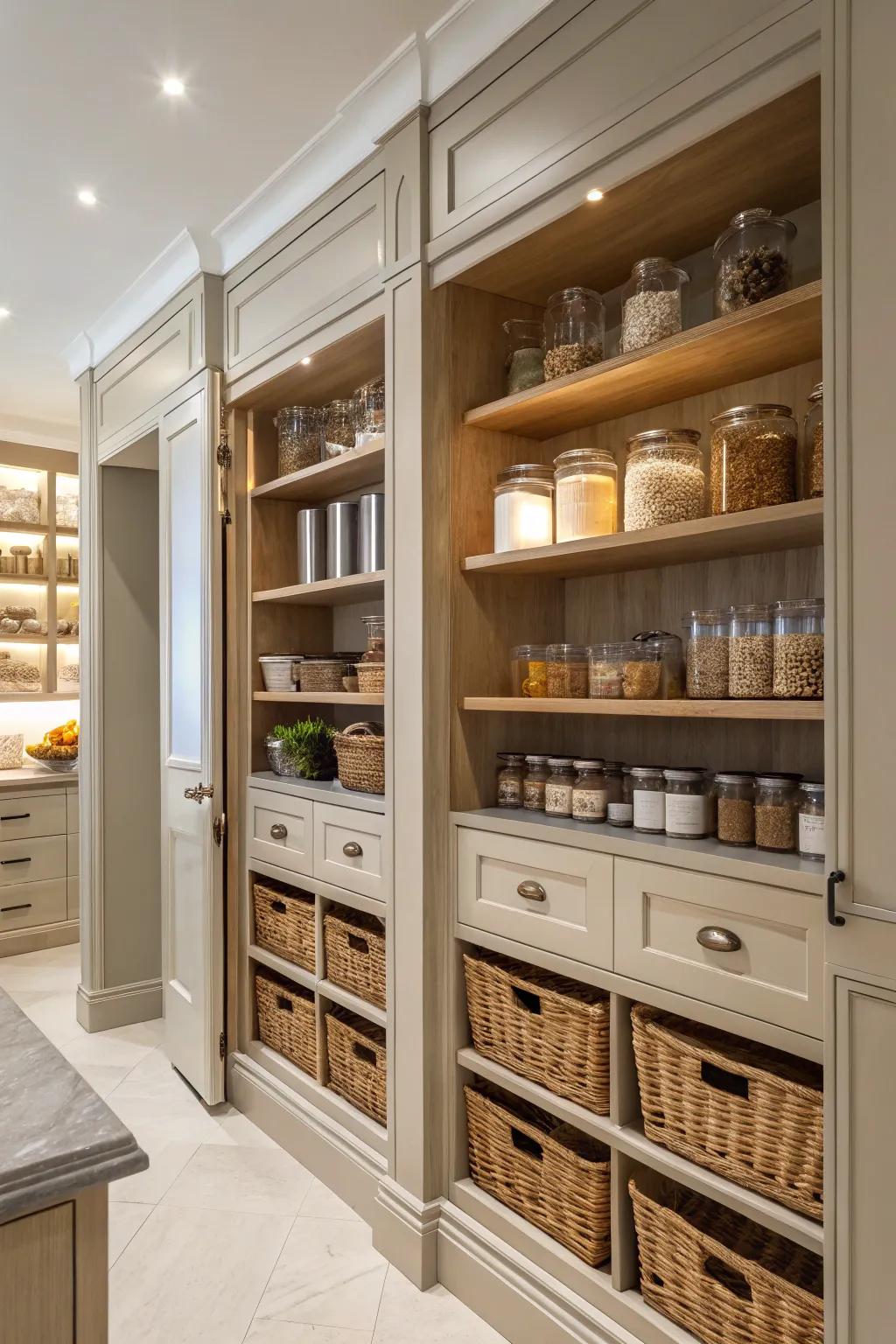 Luxury storecupboard with organized and efficient storage.