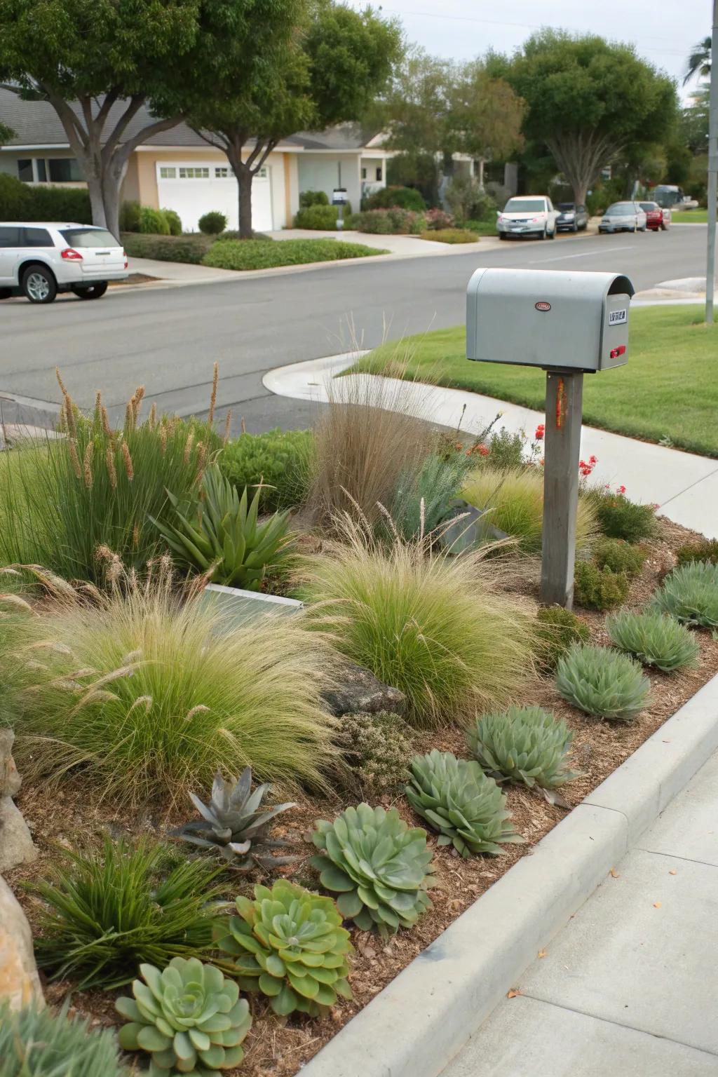 Opt for simplicity with low-maintenance plants surrounding your mailbox.