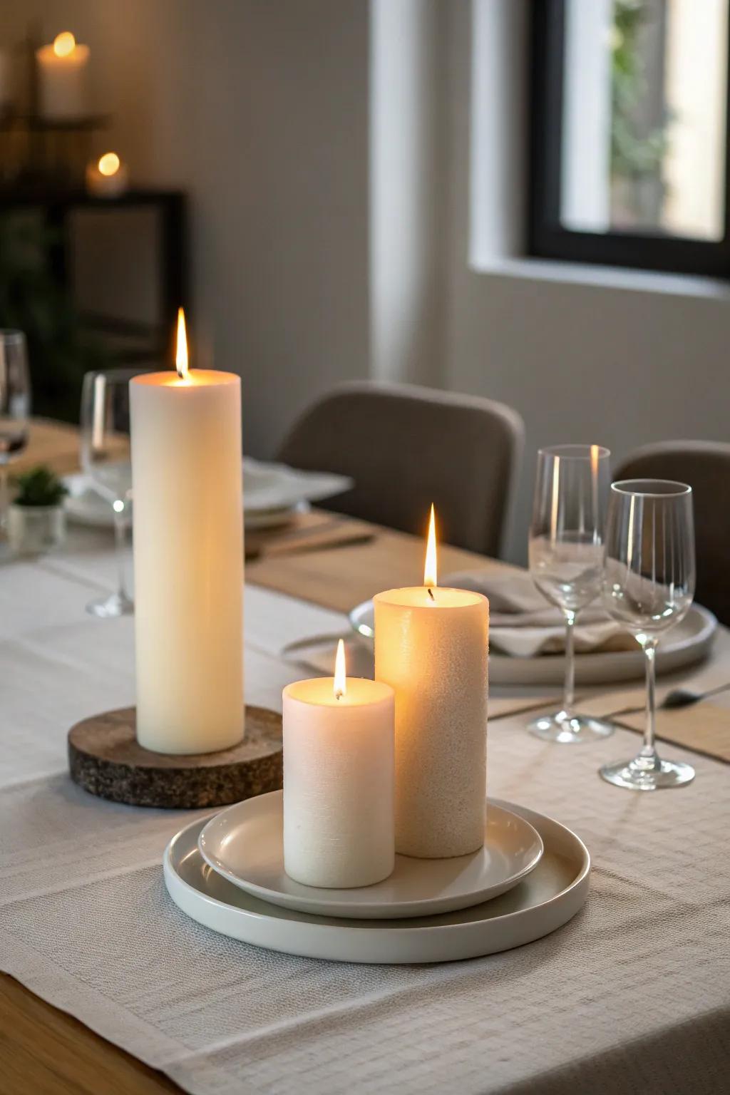 A minimalist candle grouping provides classic elegance.