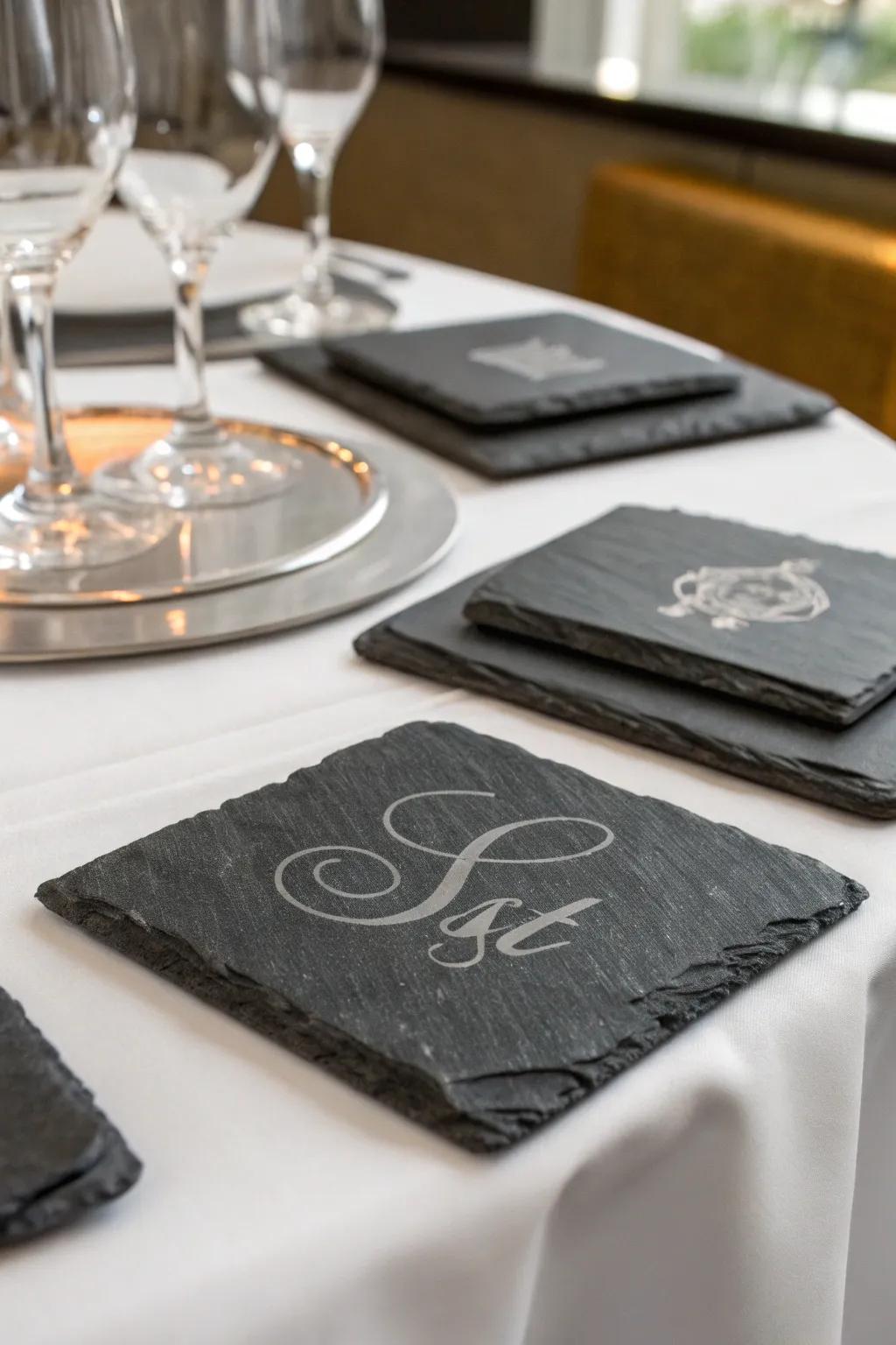 Stone coasters add a refined touch to any dining setting.