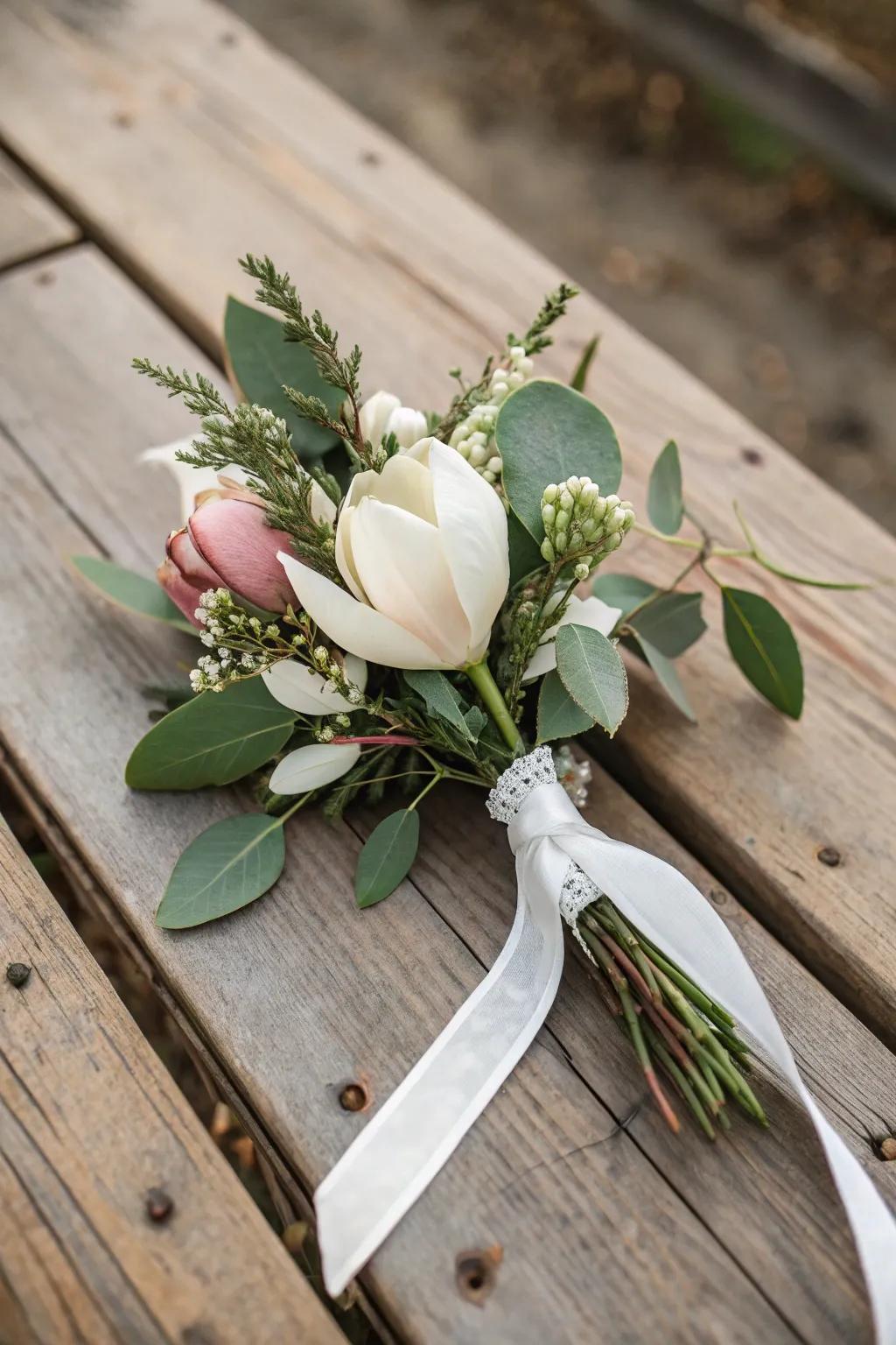 Grand bloom boutonnieres bring southern elegance.