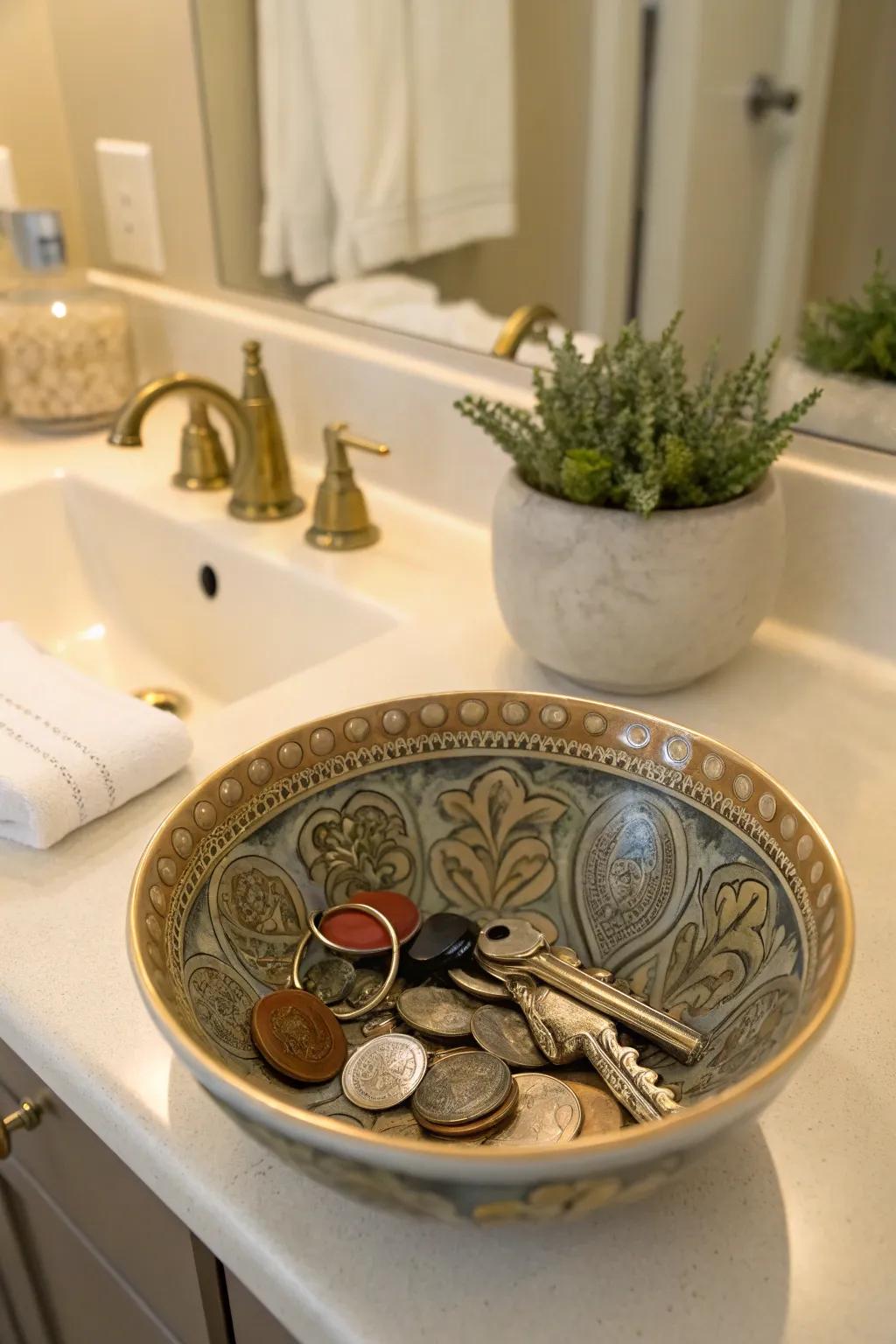 A decorative bowl combines function with style.