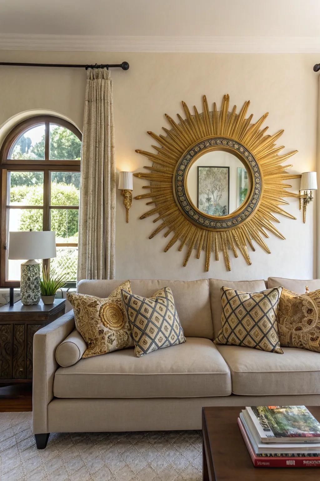 Starburst mirrors inject sophistication and elegance.