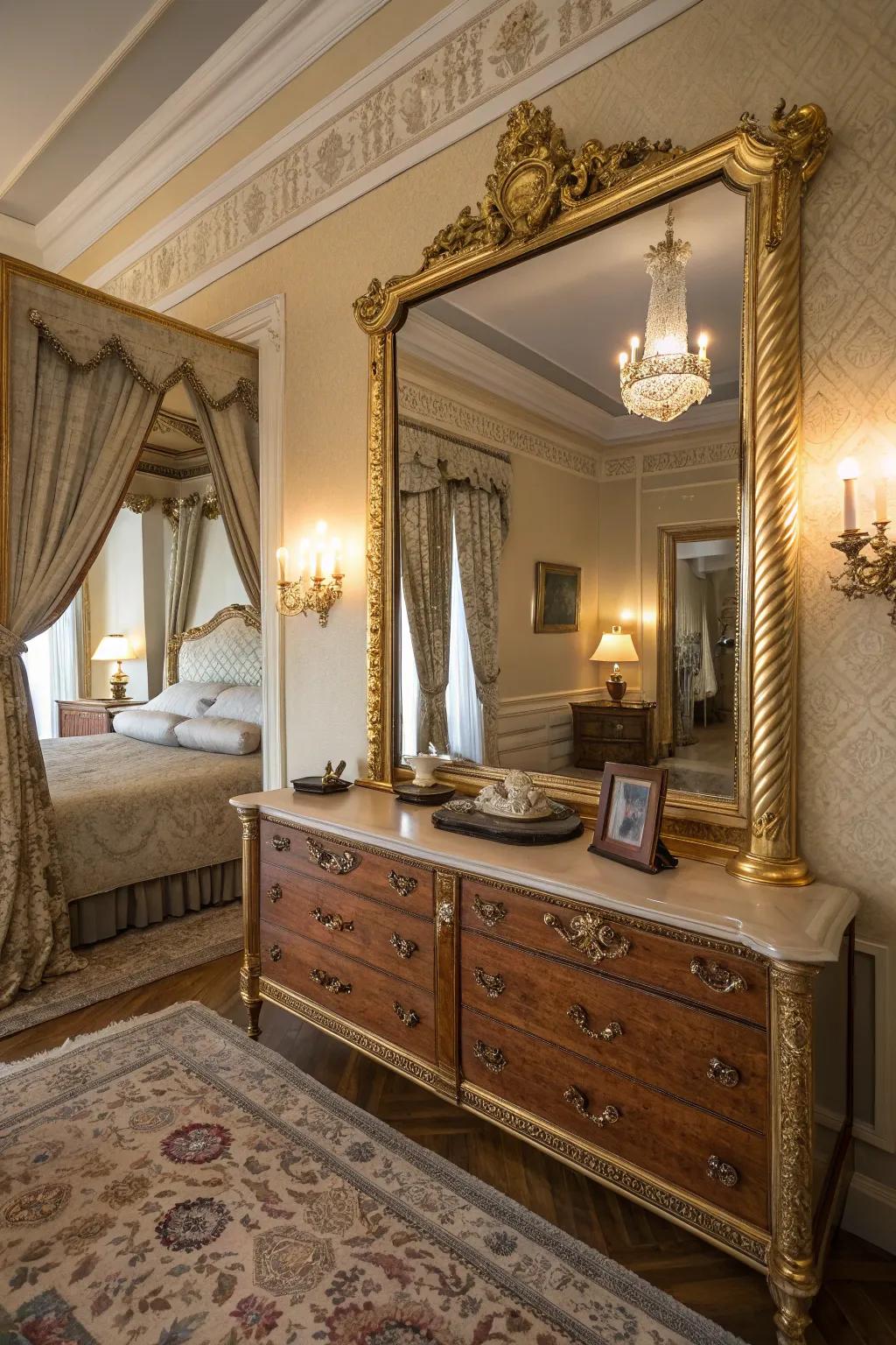 Elegance and luxury are enhanced by gold accents.