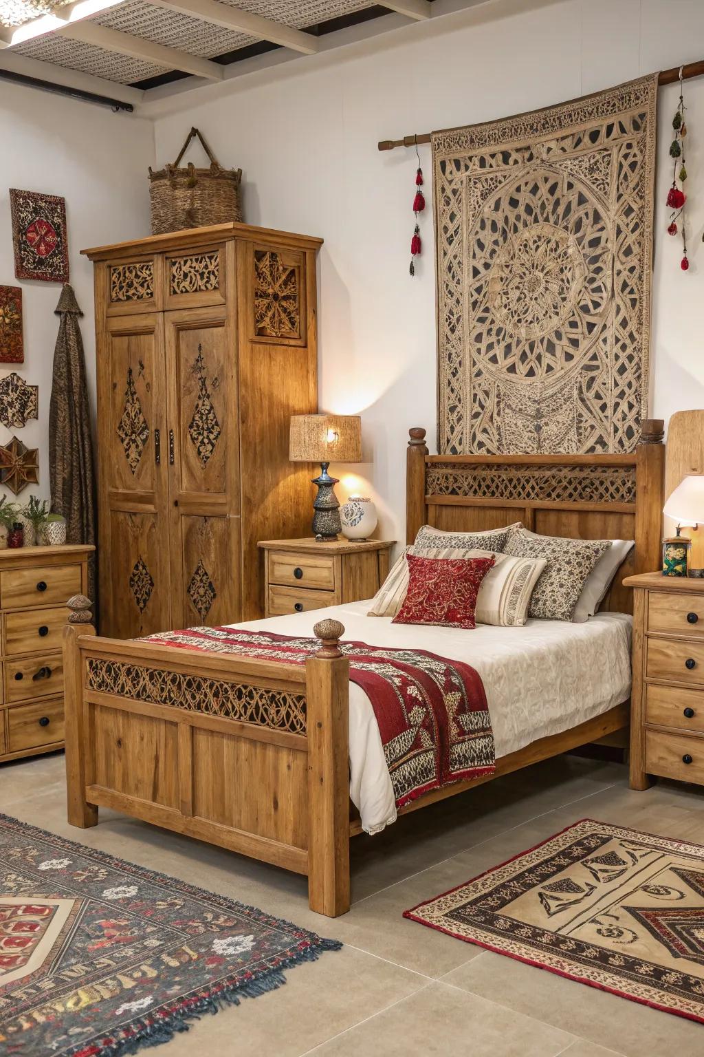 Global influences enrich the bedroom&rsquo;s design.