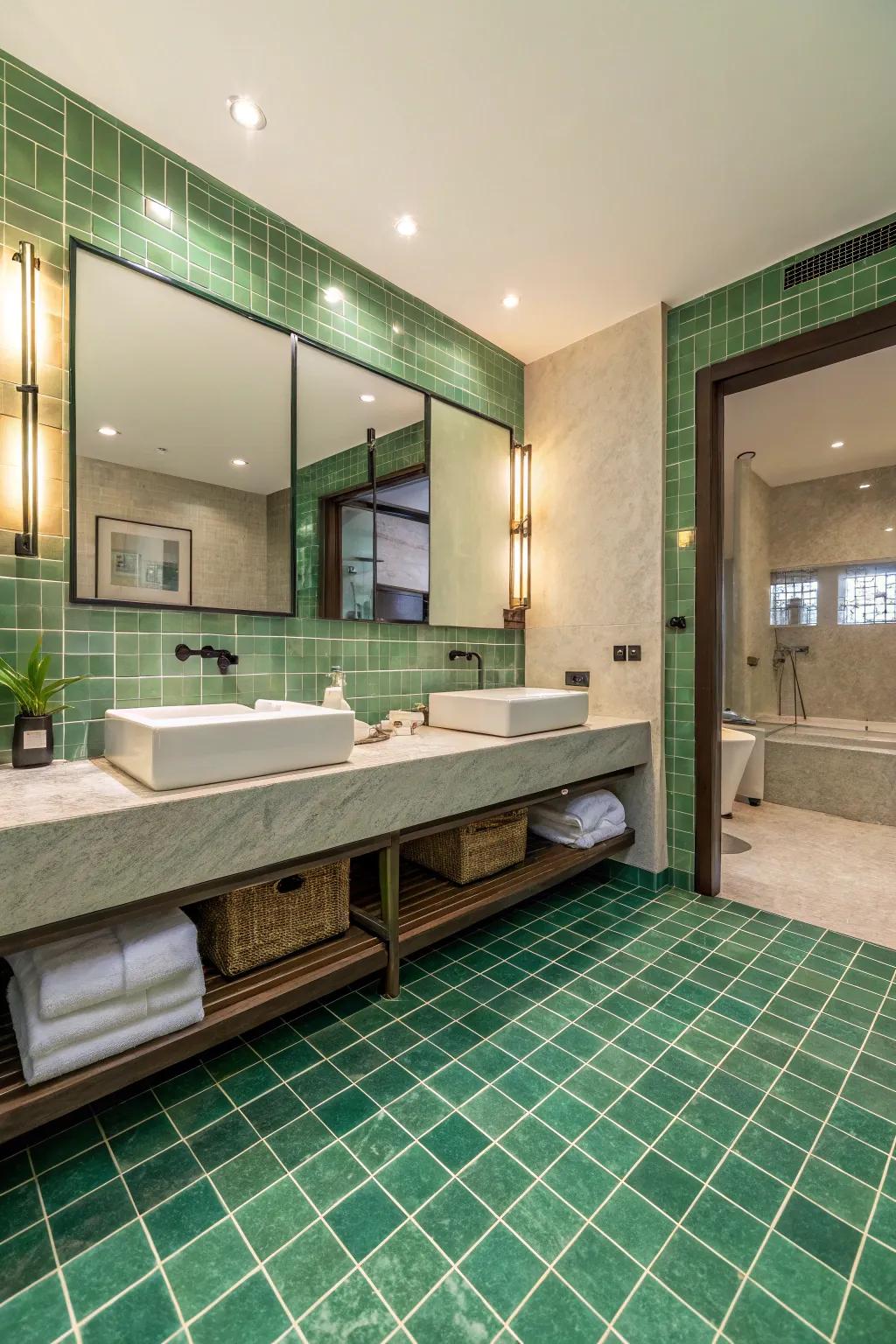 A refreshing foundation with green floor tiles.