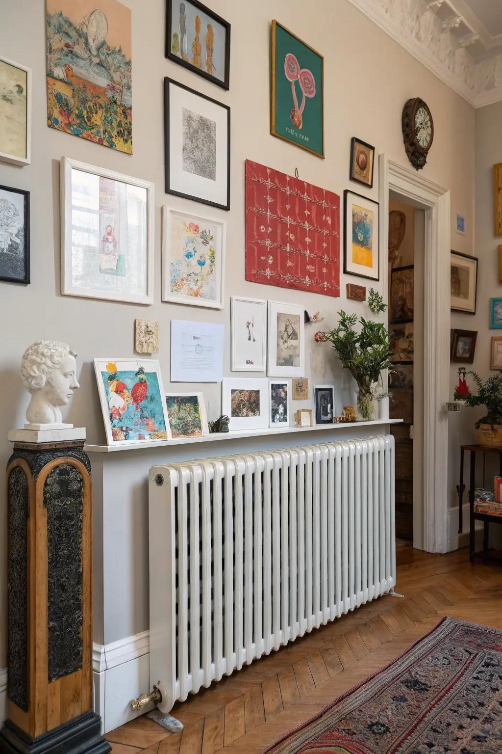 A radiator shield with interchangeable magnetic art panels.