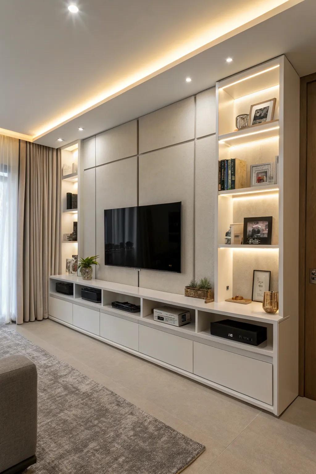 Concealed storage maintains a tidy and stylish space.