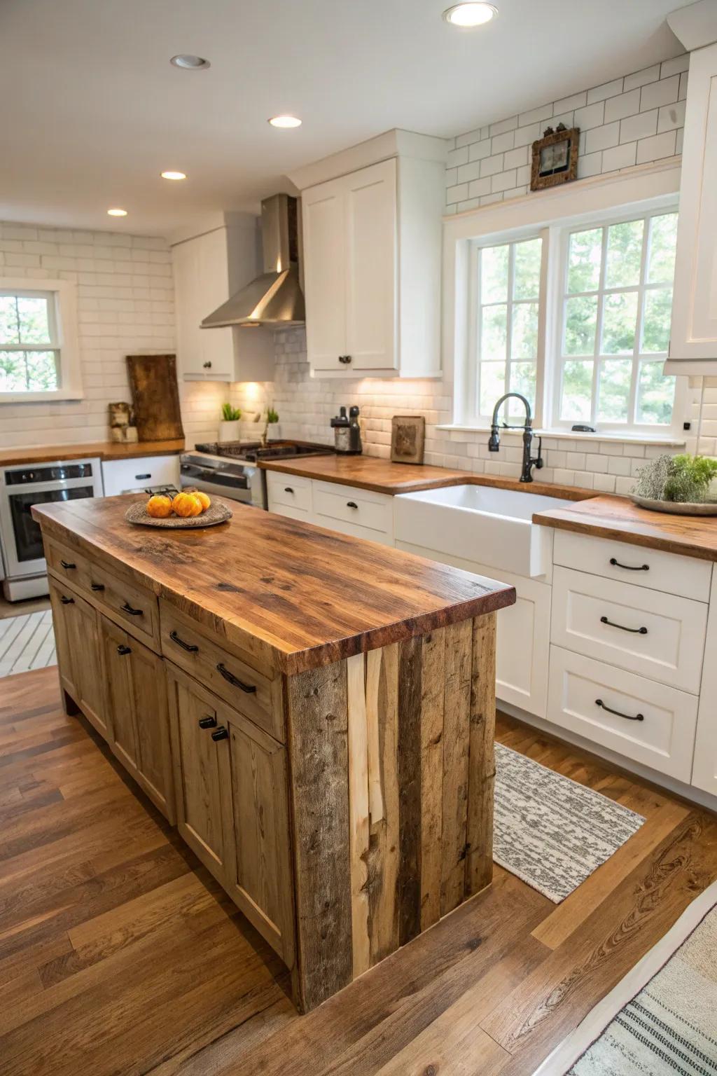 Reclaimed wood adds history and warmth to the kitchen.