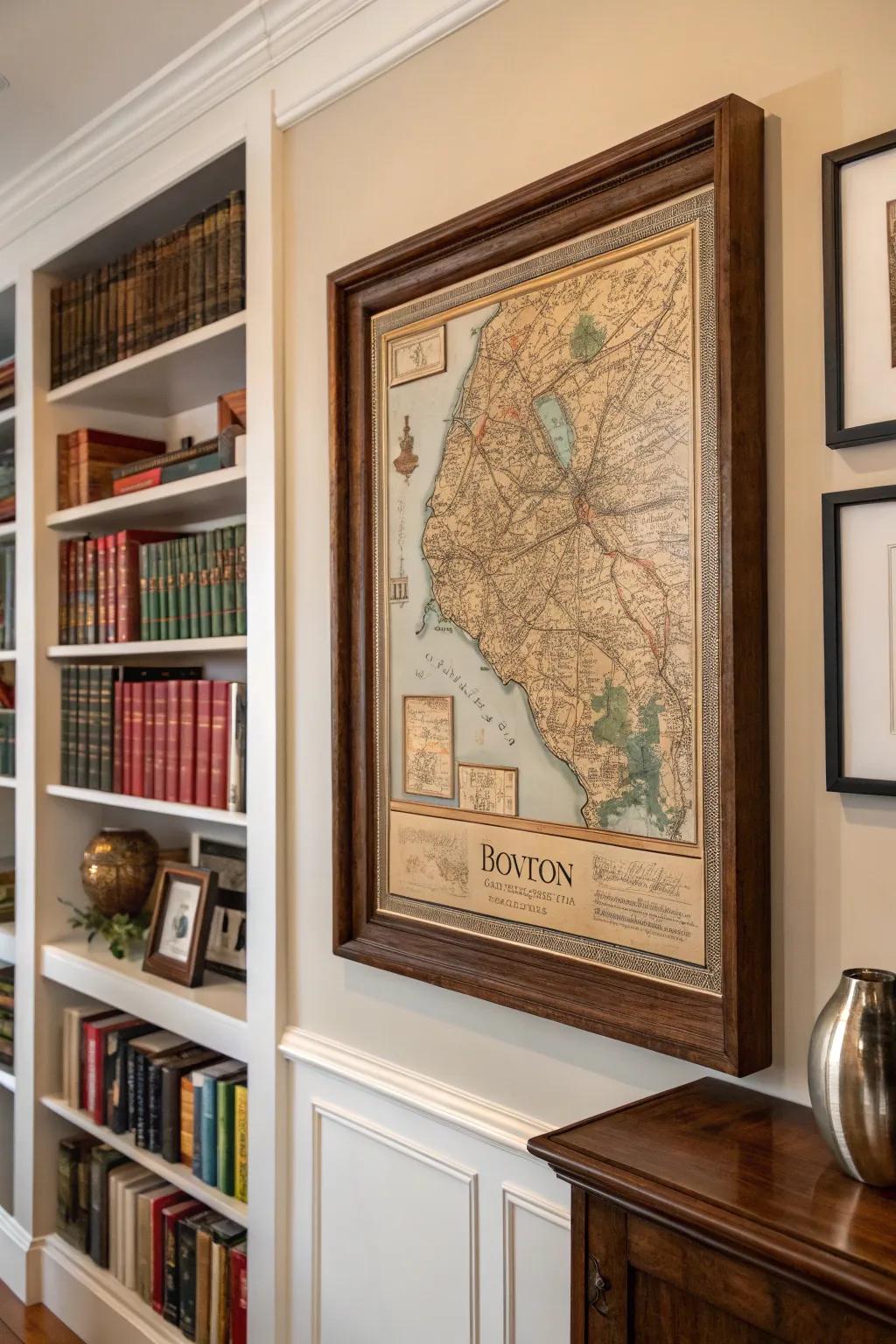 A vintage map adding history to a study.