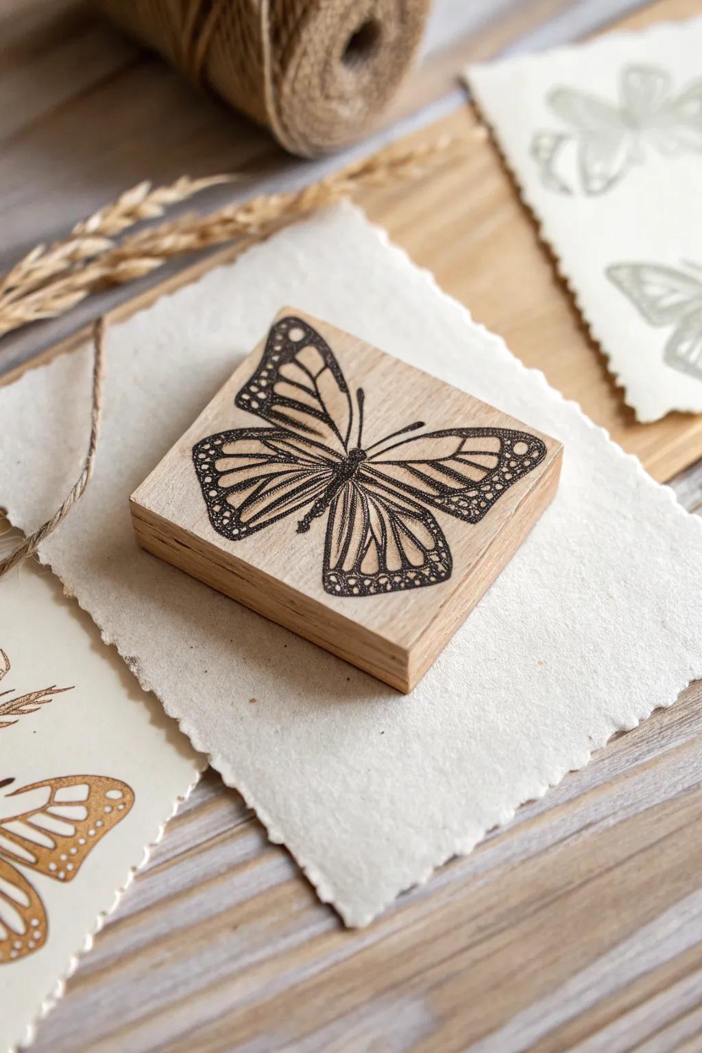 Embrace the art of simplicity with handcrafted monarch butterfly stamps, ideal for incorporating a hint of refinement to your stationery.