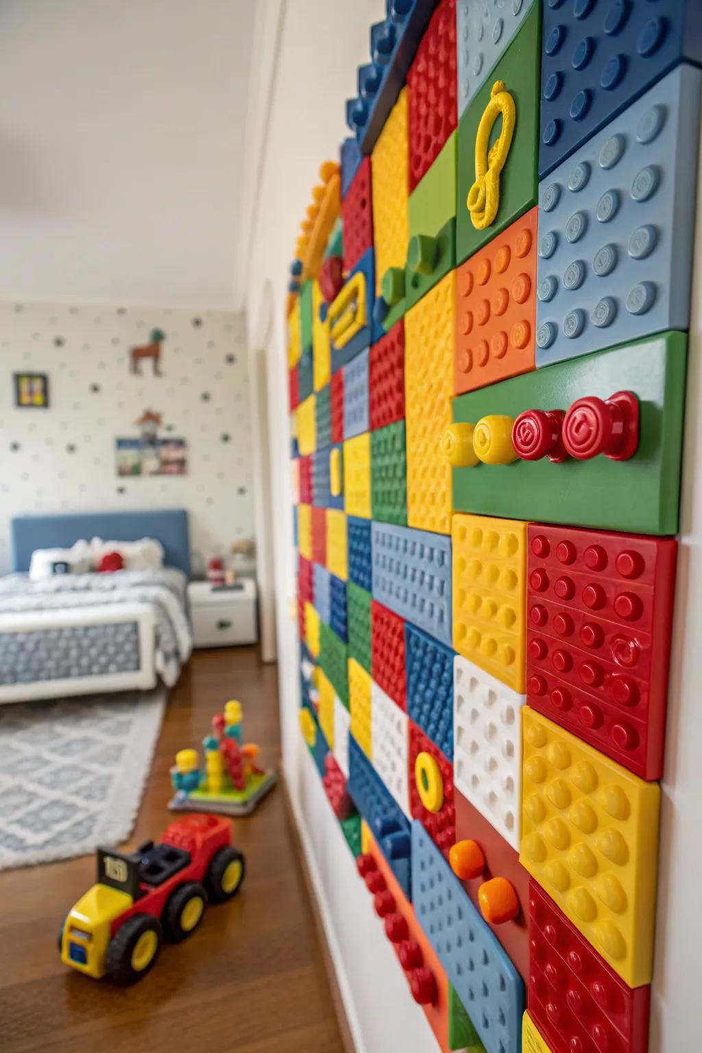 Plastic playthings create a fun, imaginative mosaic design.