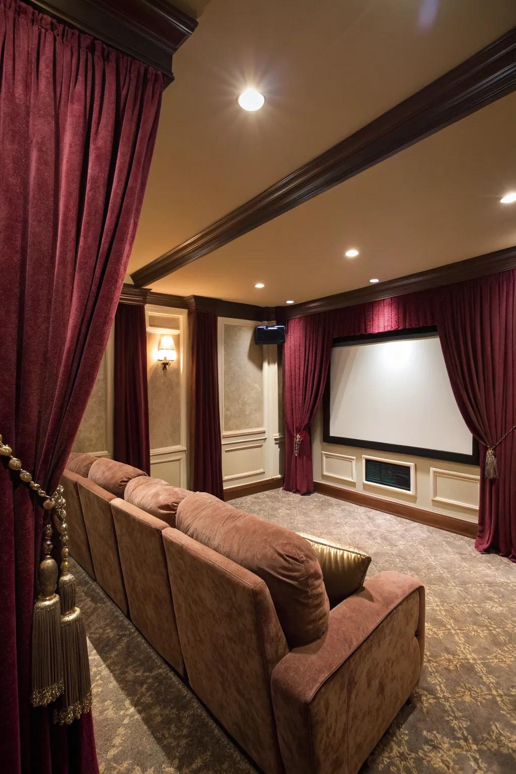 Room darkening curtains provide for an uninterrupted cinematic experience.