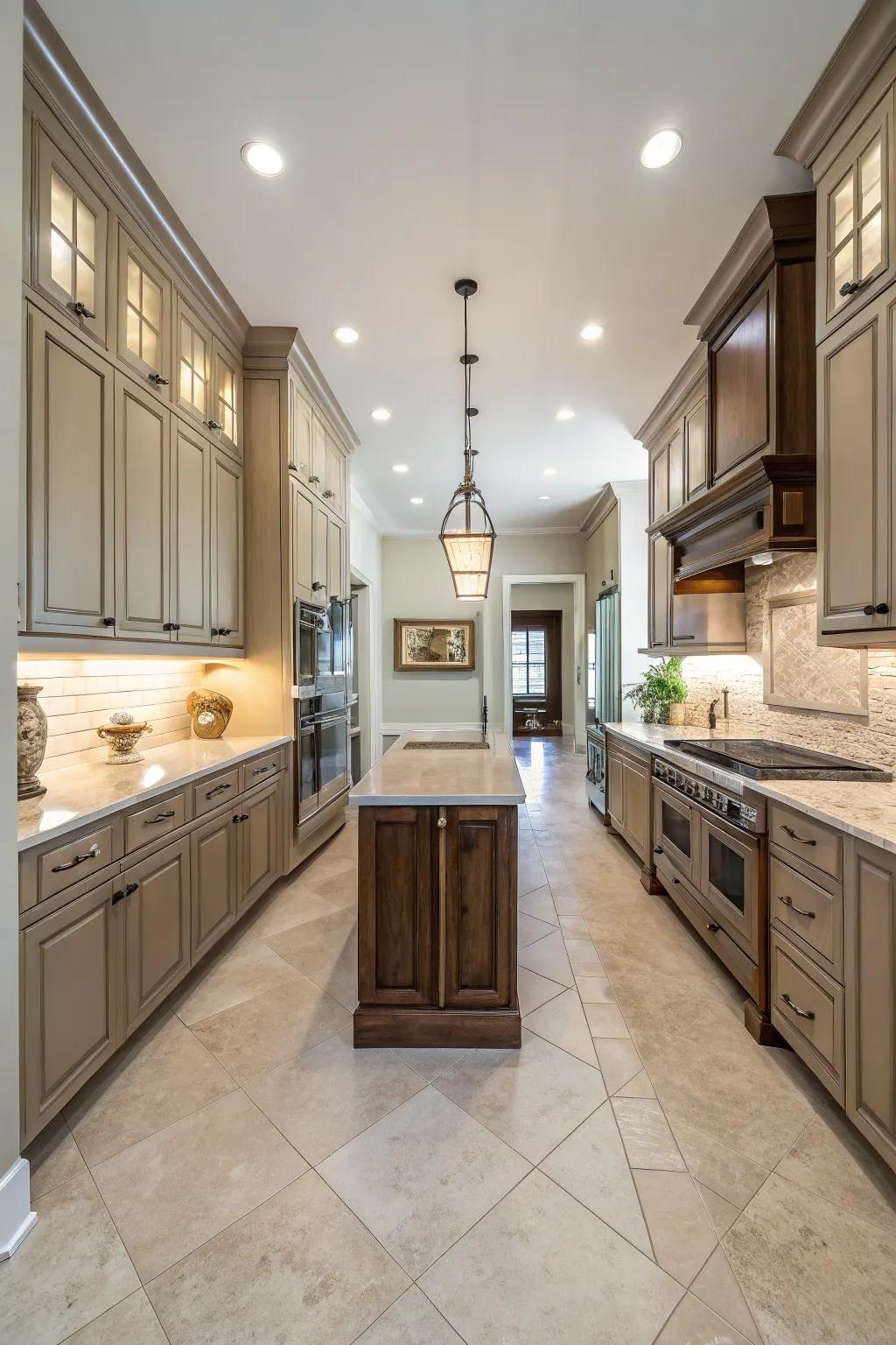 Symmetry provides visual balance in small kitchens.