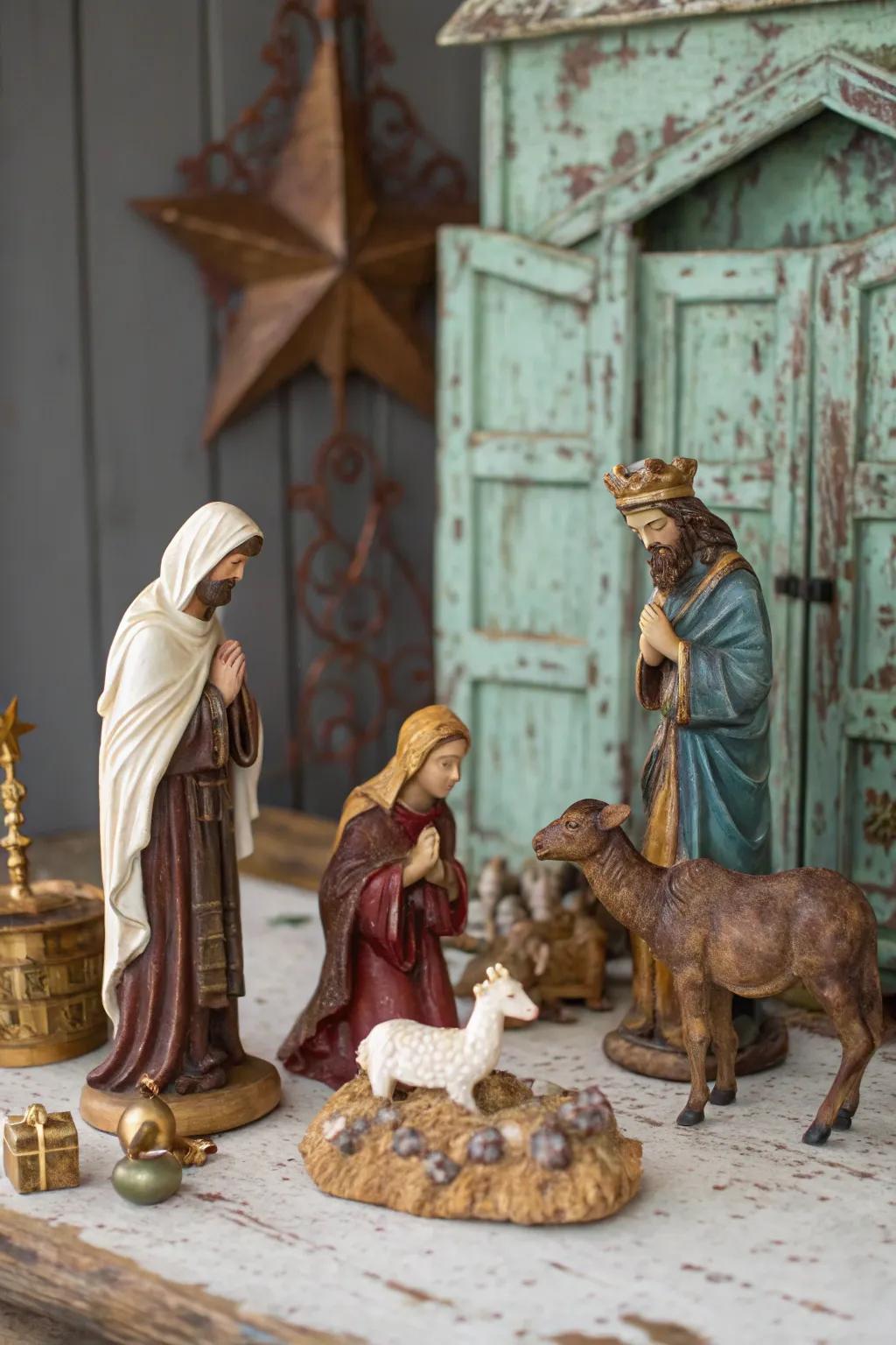 A vintage charm backdrop adds timeless appeal to your nativity.