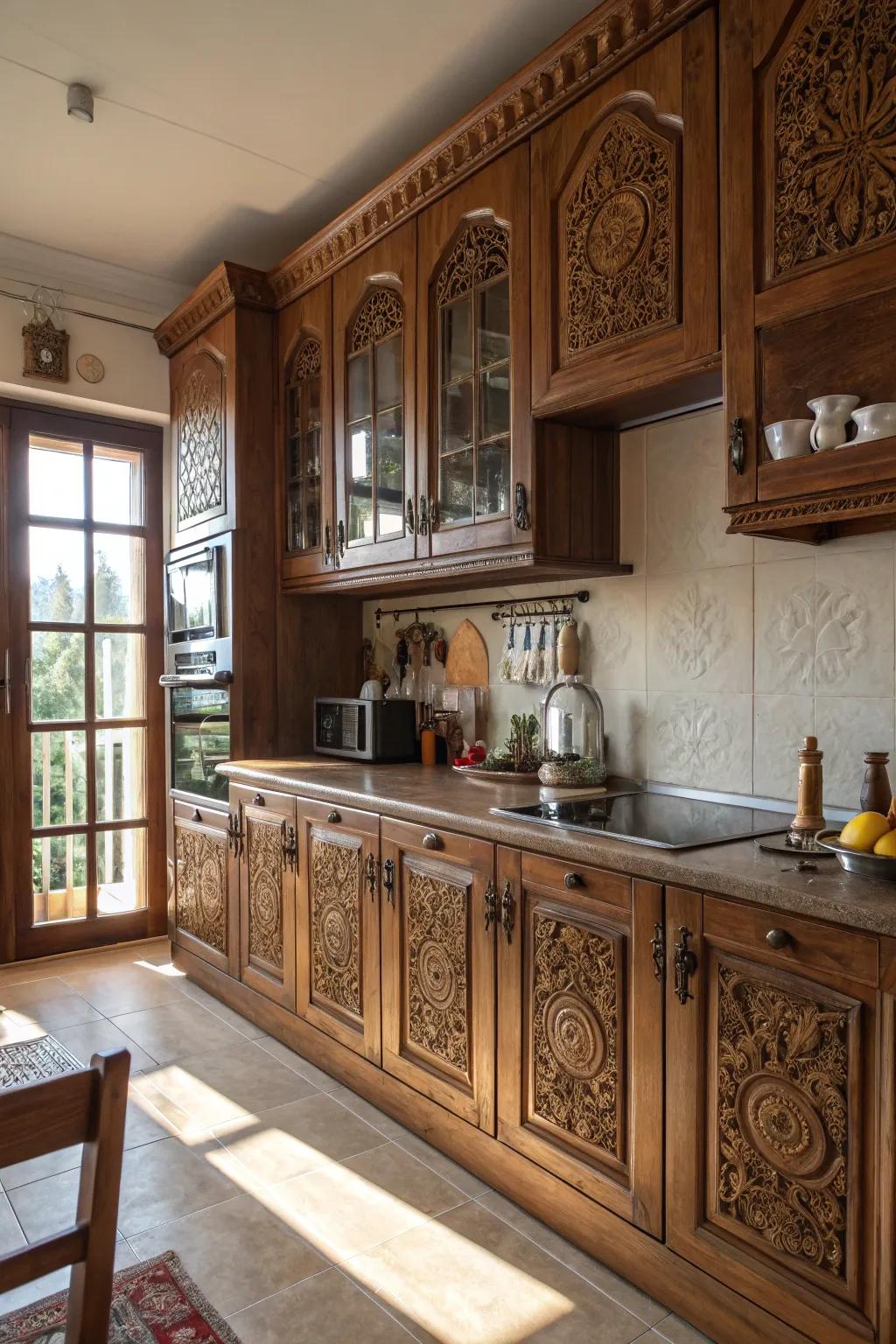 Complex woodwork contributes artisanal elegance.