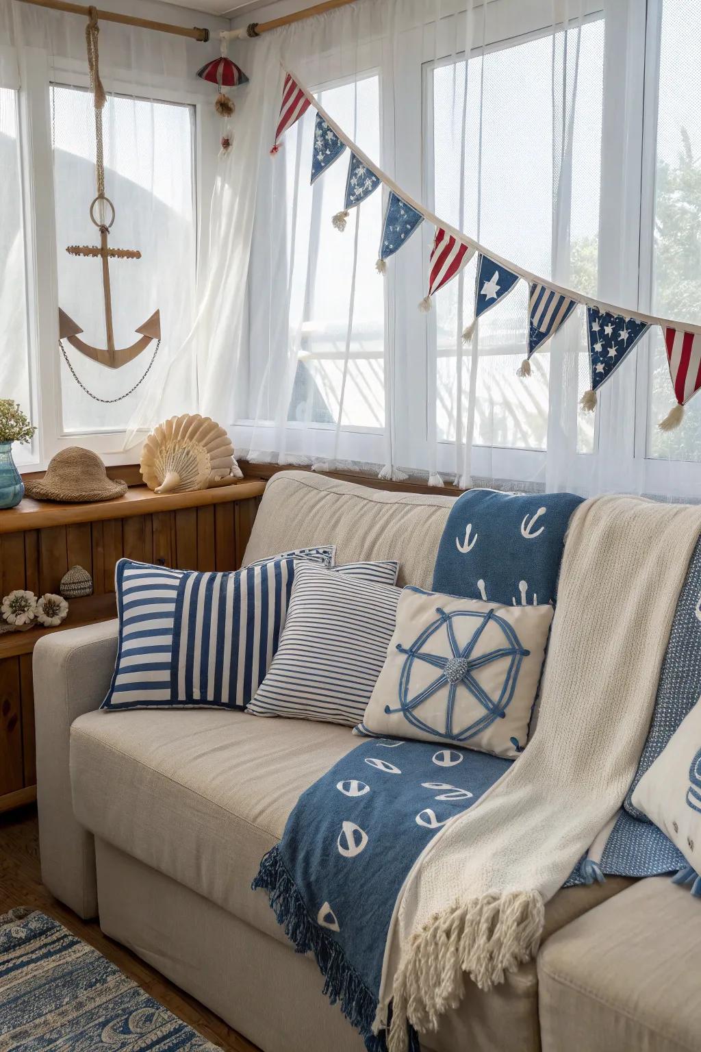 Marine-themed textiles add comfort and style to your decor.